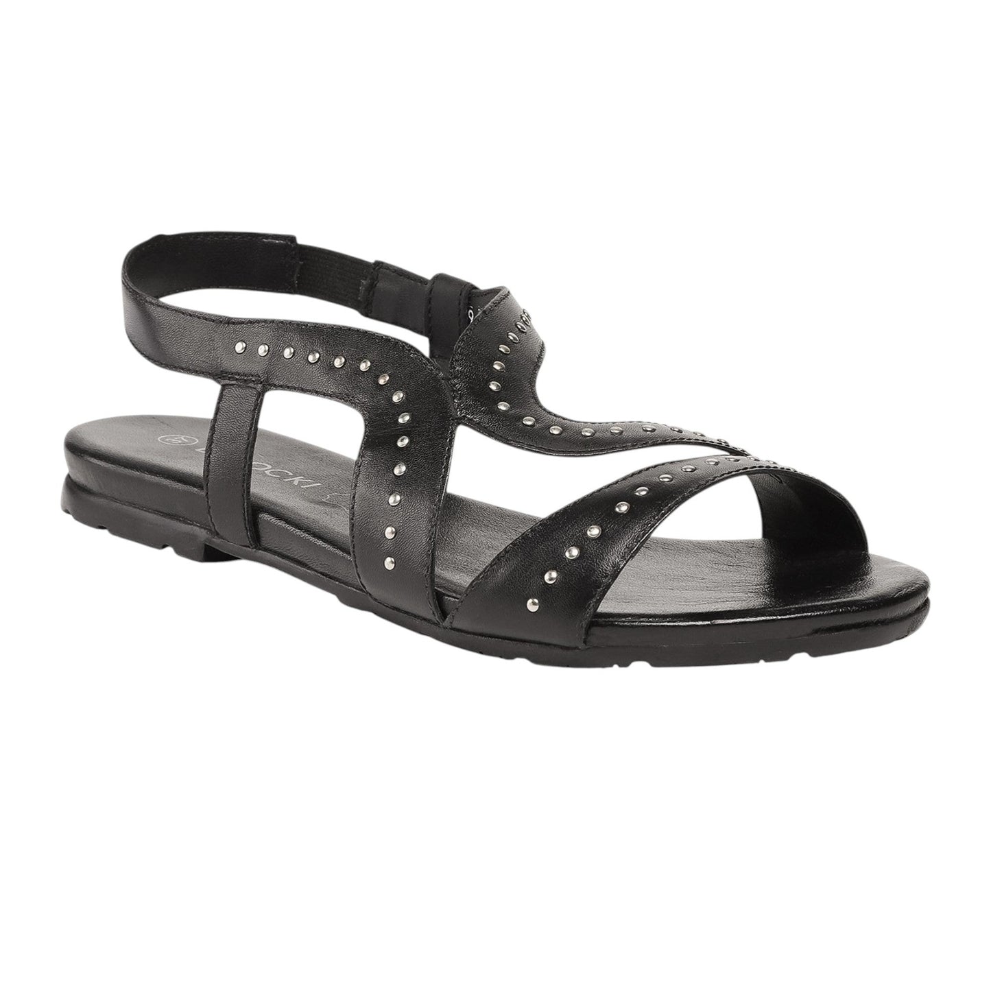 Women's Studded Ribbed Sandals,Black