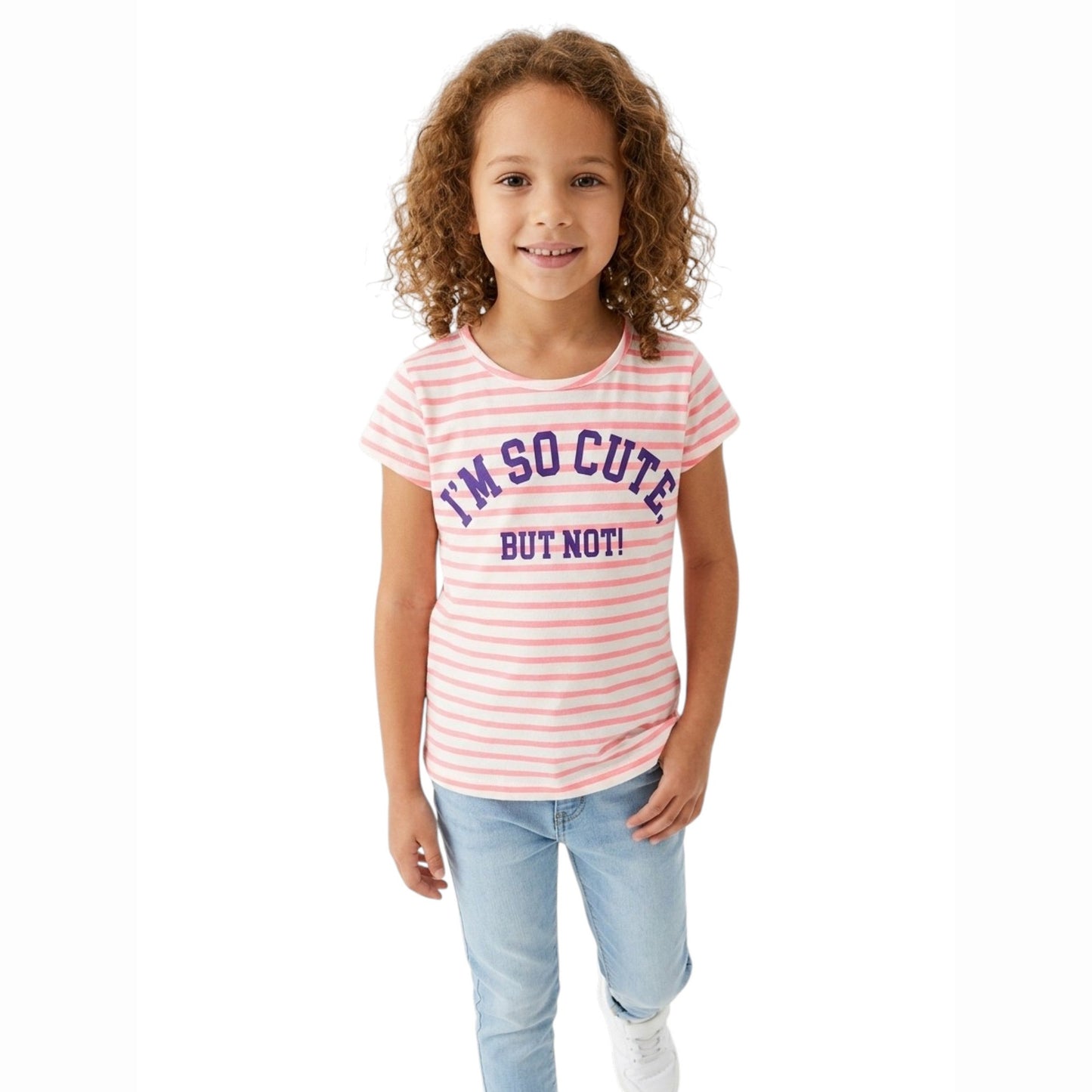 Kids Girl's Printed Stripped Top,White