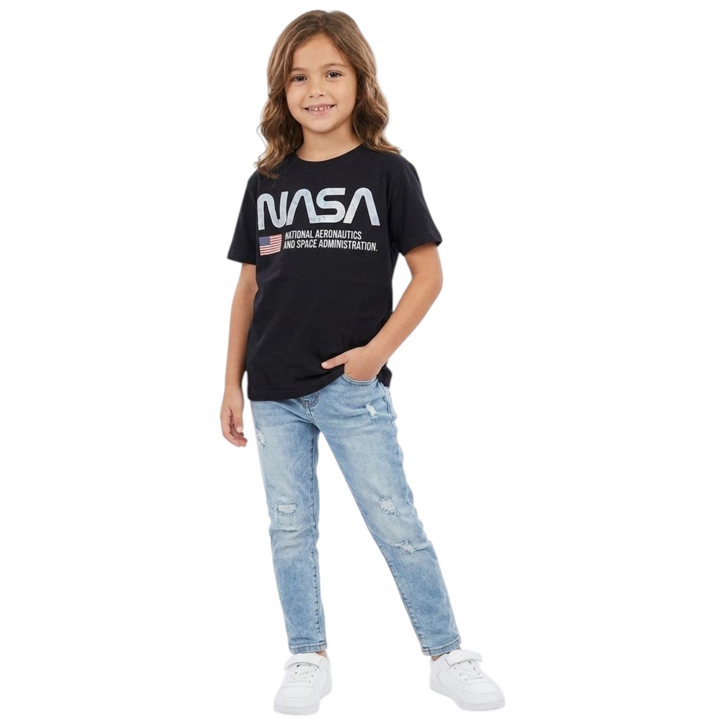 Kids Girl's Brand Logo Printed Top,Black