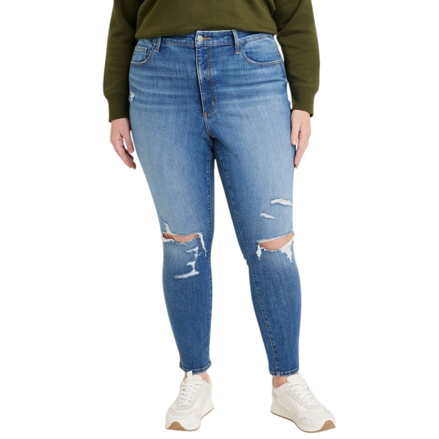 Women's Washed Knee Ripped Jeans,Blue