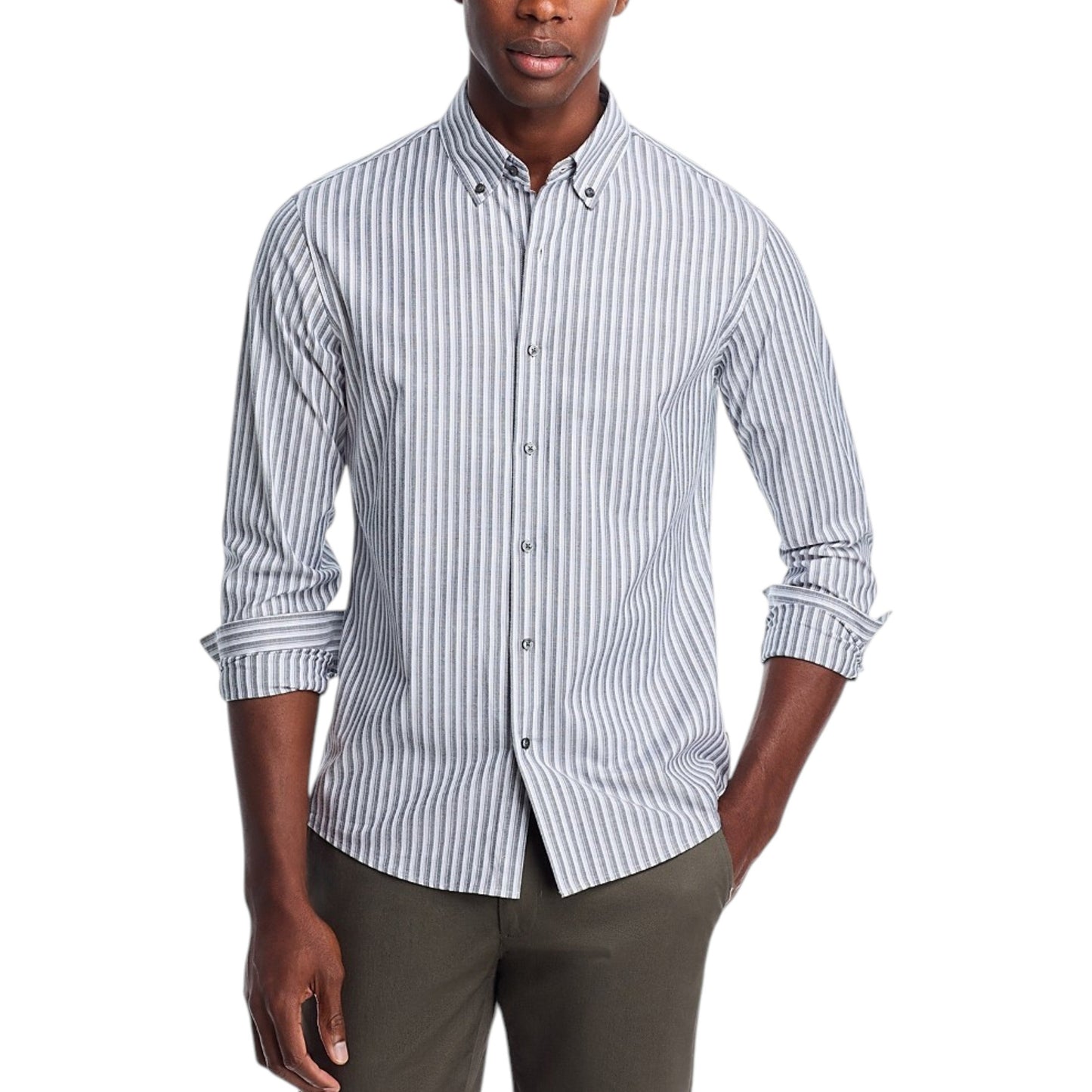 Men's White Stripped Dress Shirt,Grey