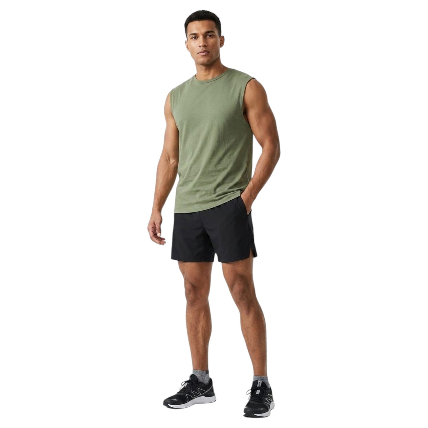 Men's Plain Solid Sport Top,Olive
