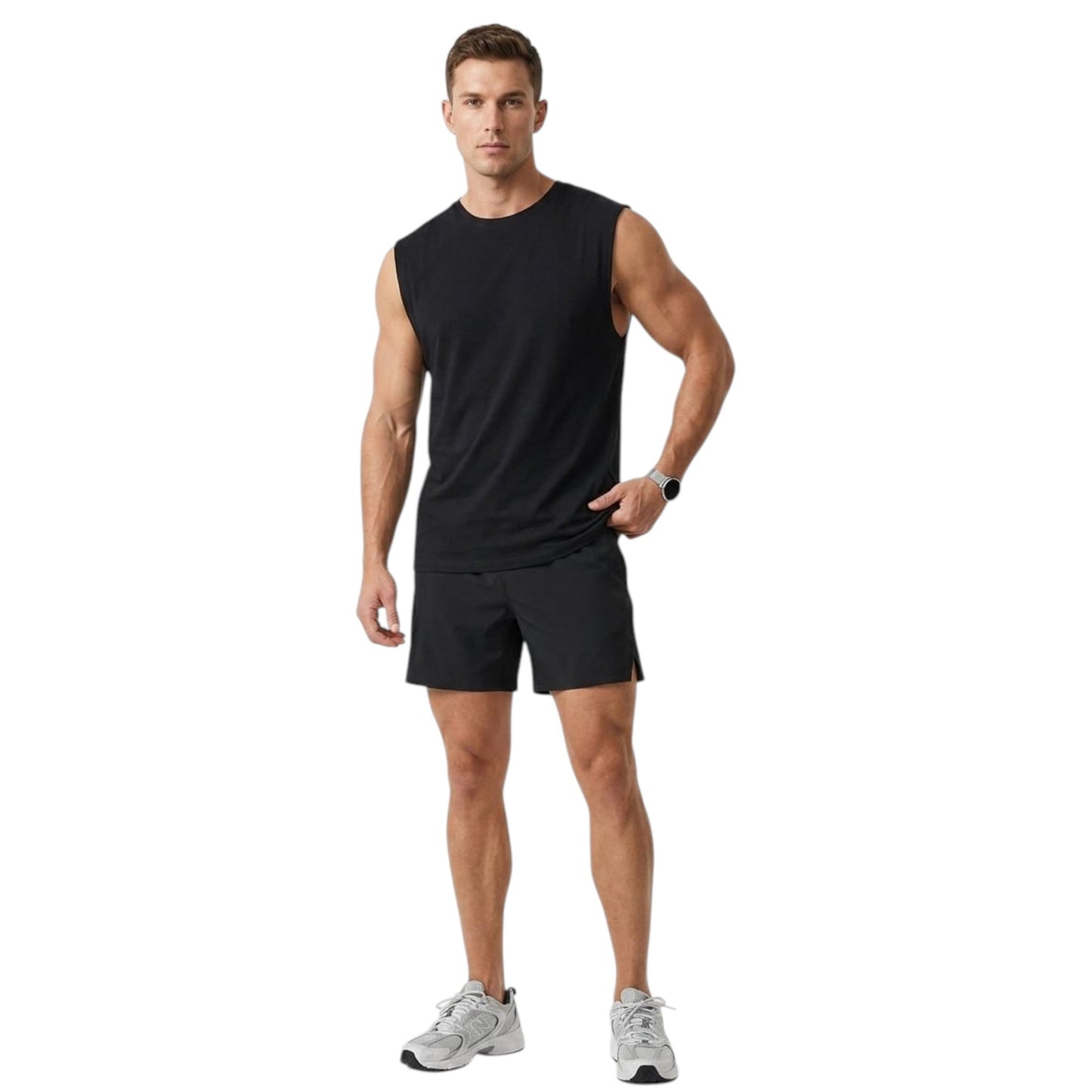 Men's Plain Solid Sport Top,Black