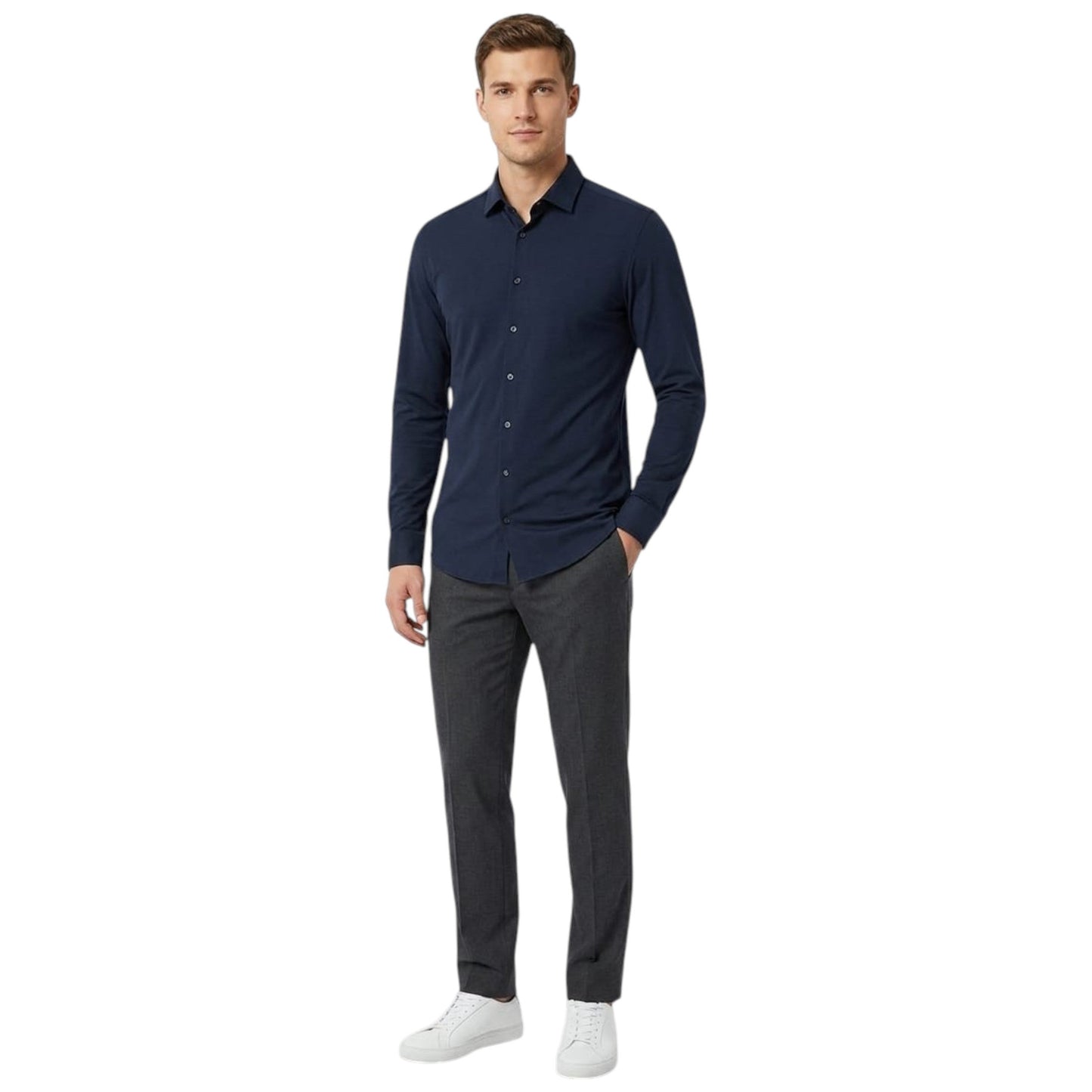 Men's Plain Solid Dress Shirt,Navy