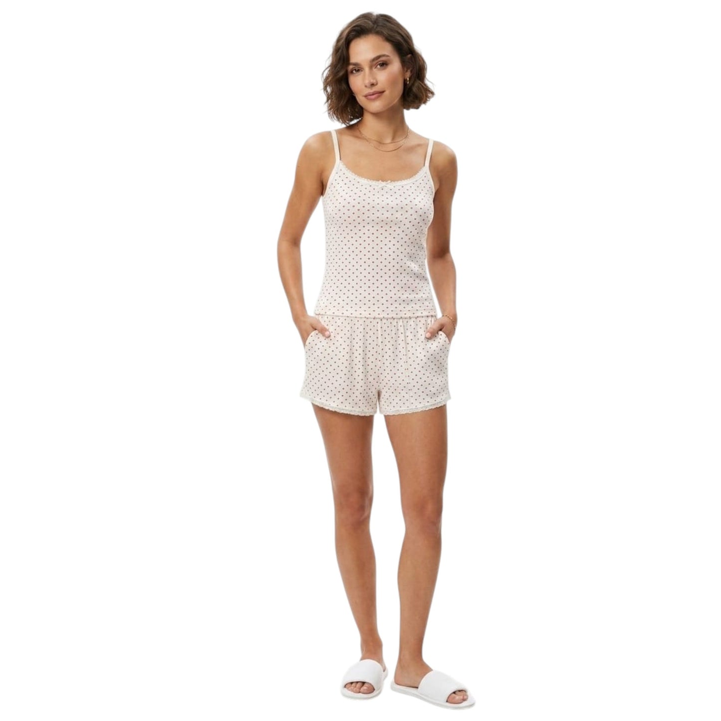 Women's Heart Printed Sleepwear Top,Light Beige