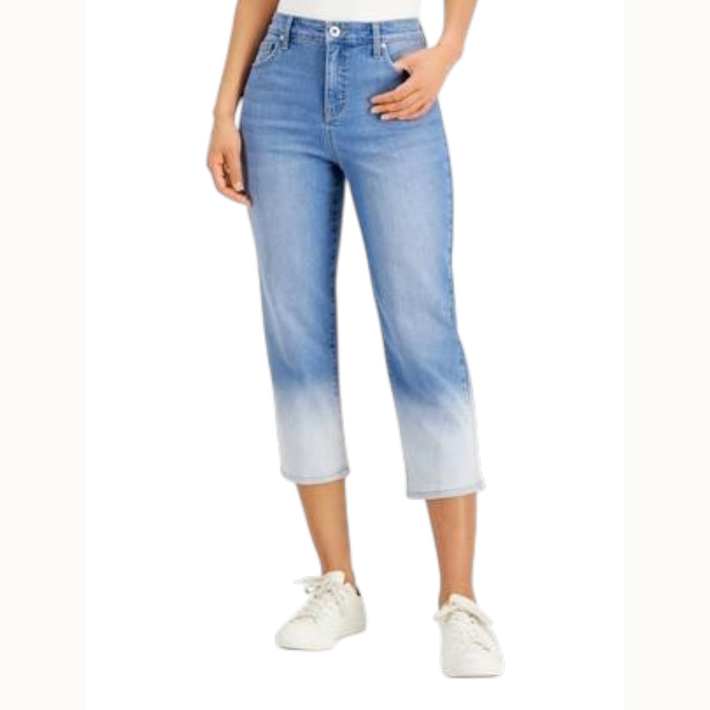 Women's Colorblocked Capri Jeans,White/Light Blue