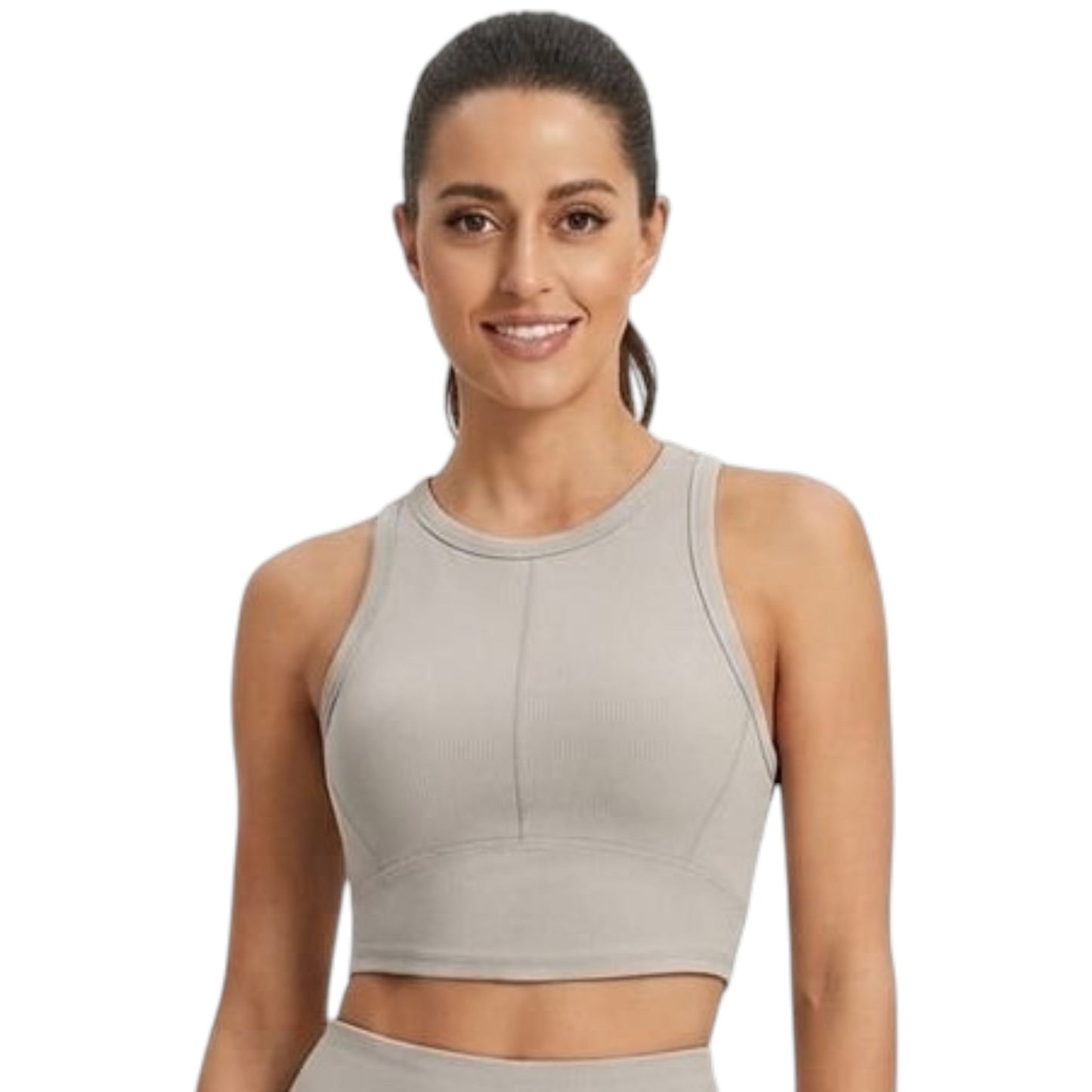 Women's Plain Sport Crop Top,Taupe