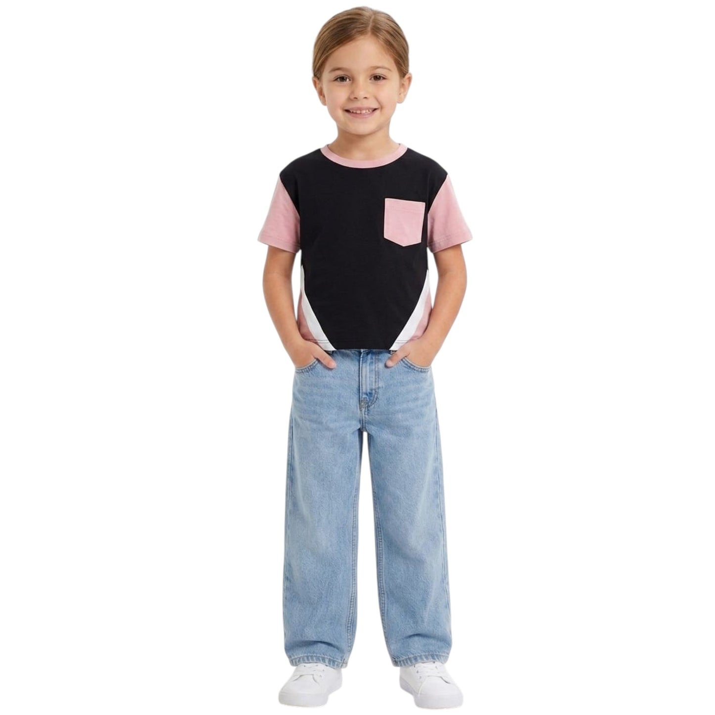 Kids Girl's Colorblocked Top,Black