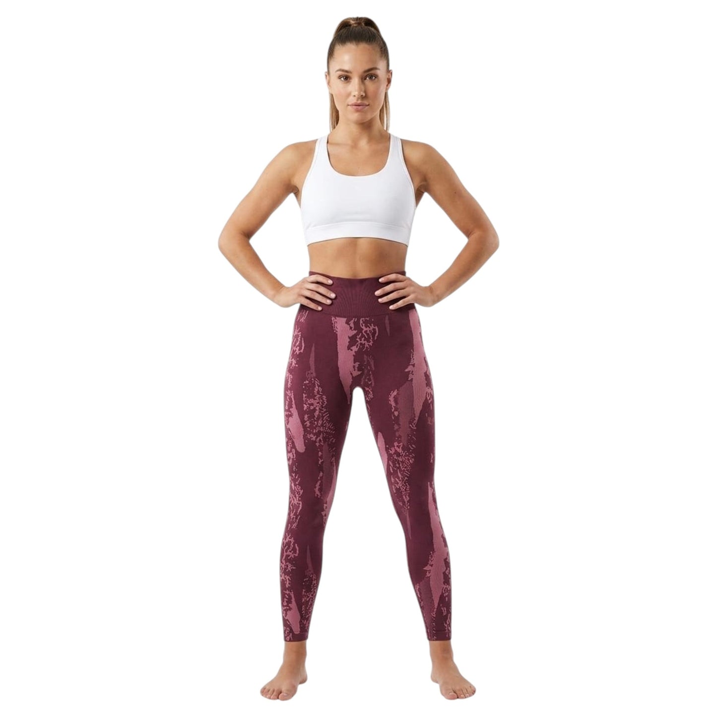 Women's Ribbed Printed Legging,Burgundy