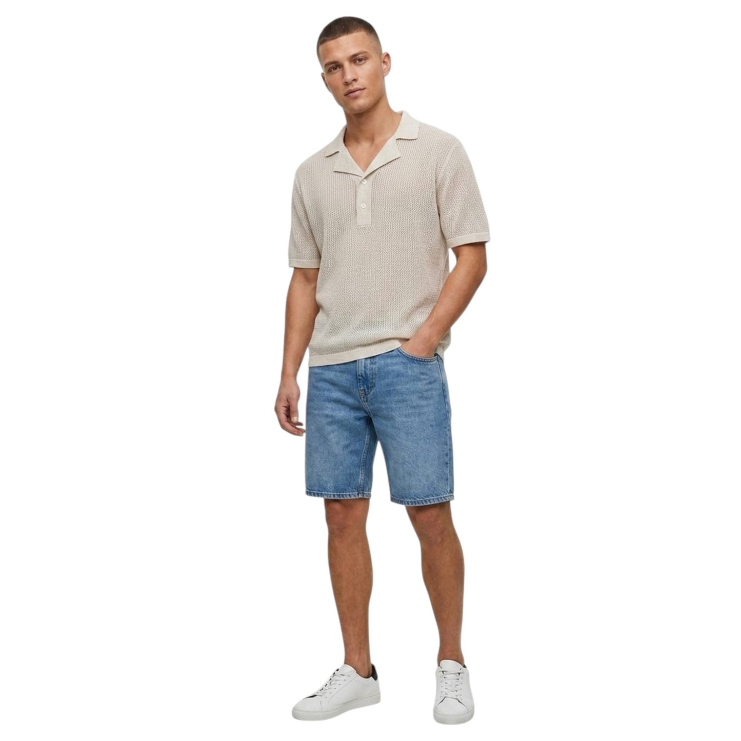 Men's Open Textured Top,Beige