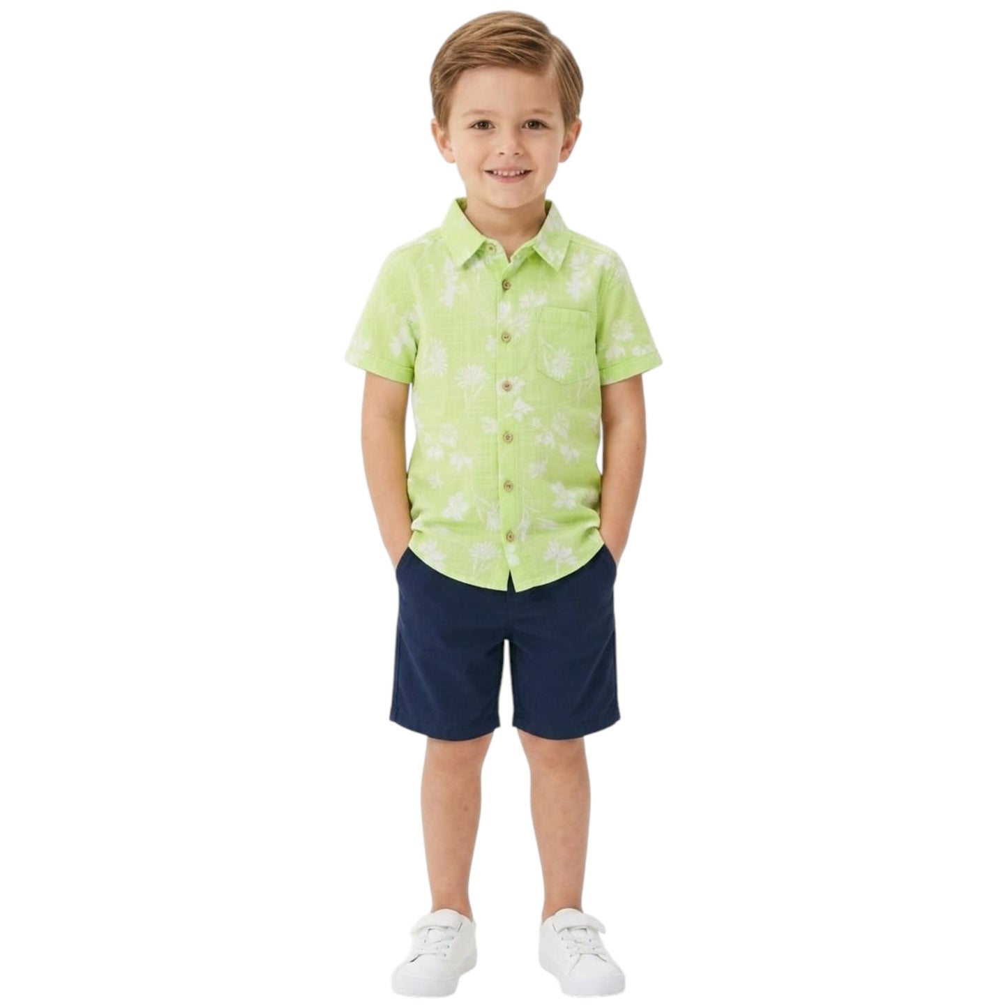 Kids Boy's Printed Dress Shirt,Light Green
