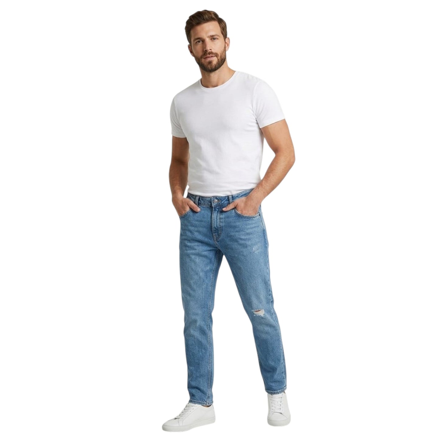 Men's Washed Ripped Jeans,Blue