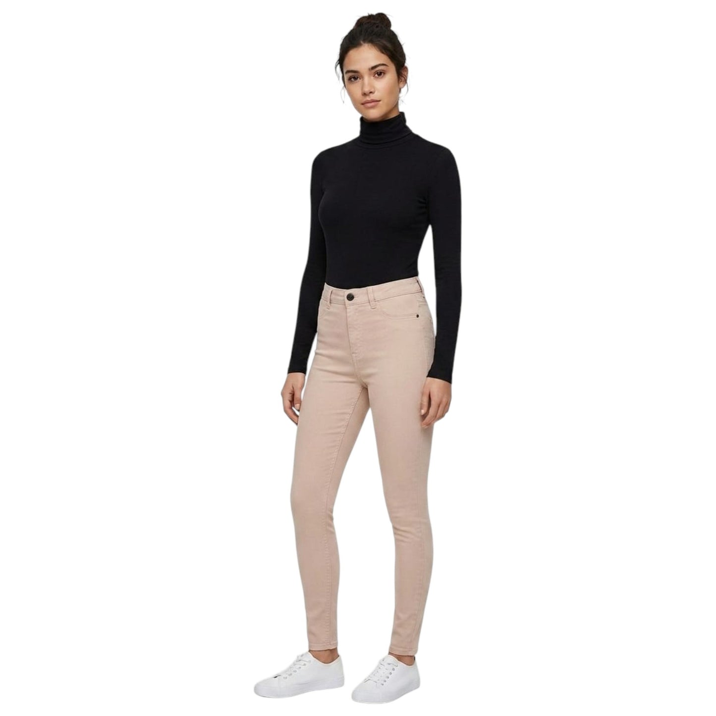 Women's Plain Solid Jeans,Beige