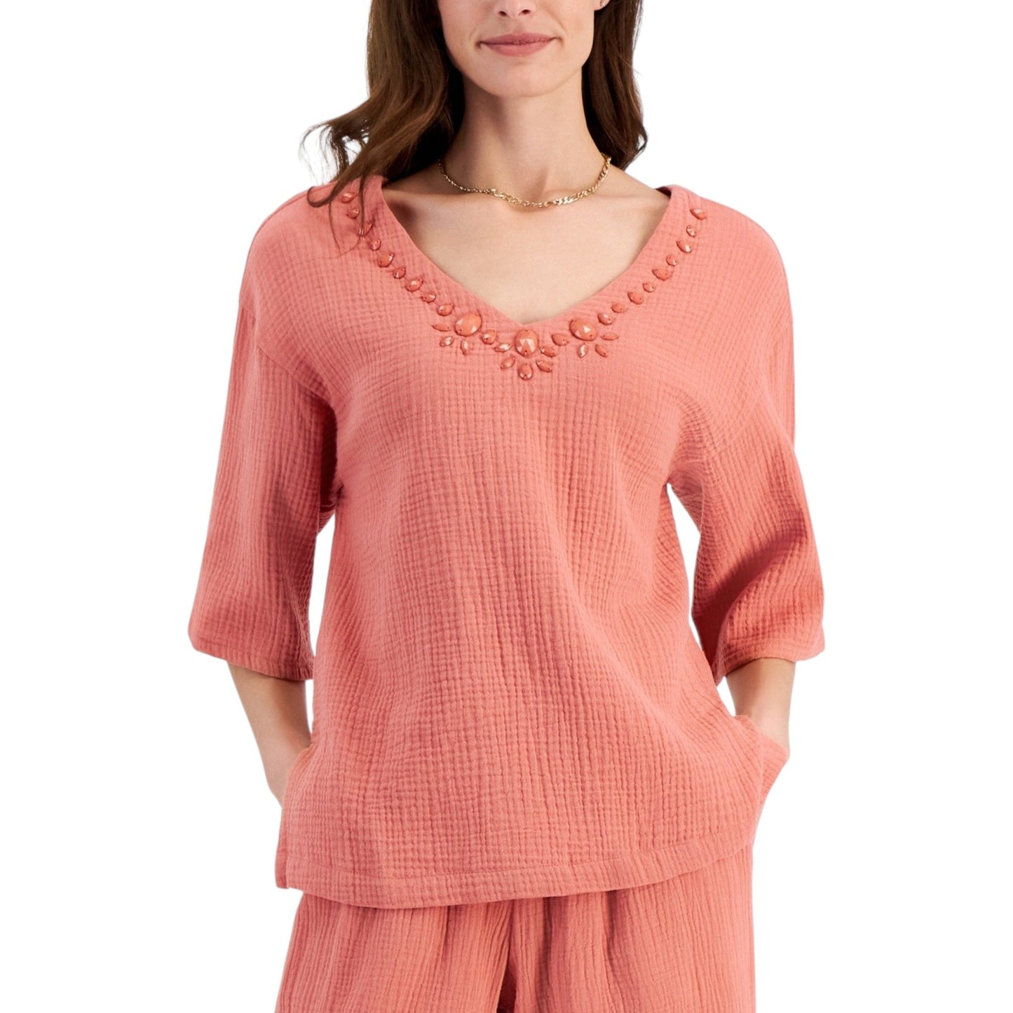 Women's Textured Top,Dusty Coral