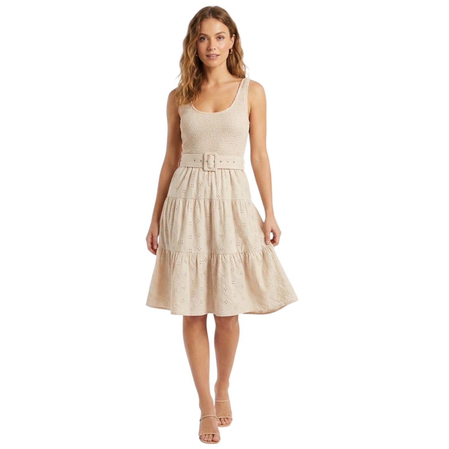 Women's Open Textured Dress,Beige