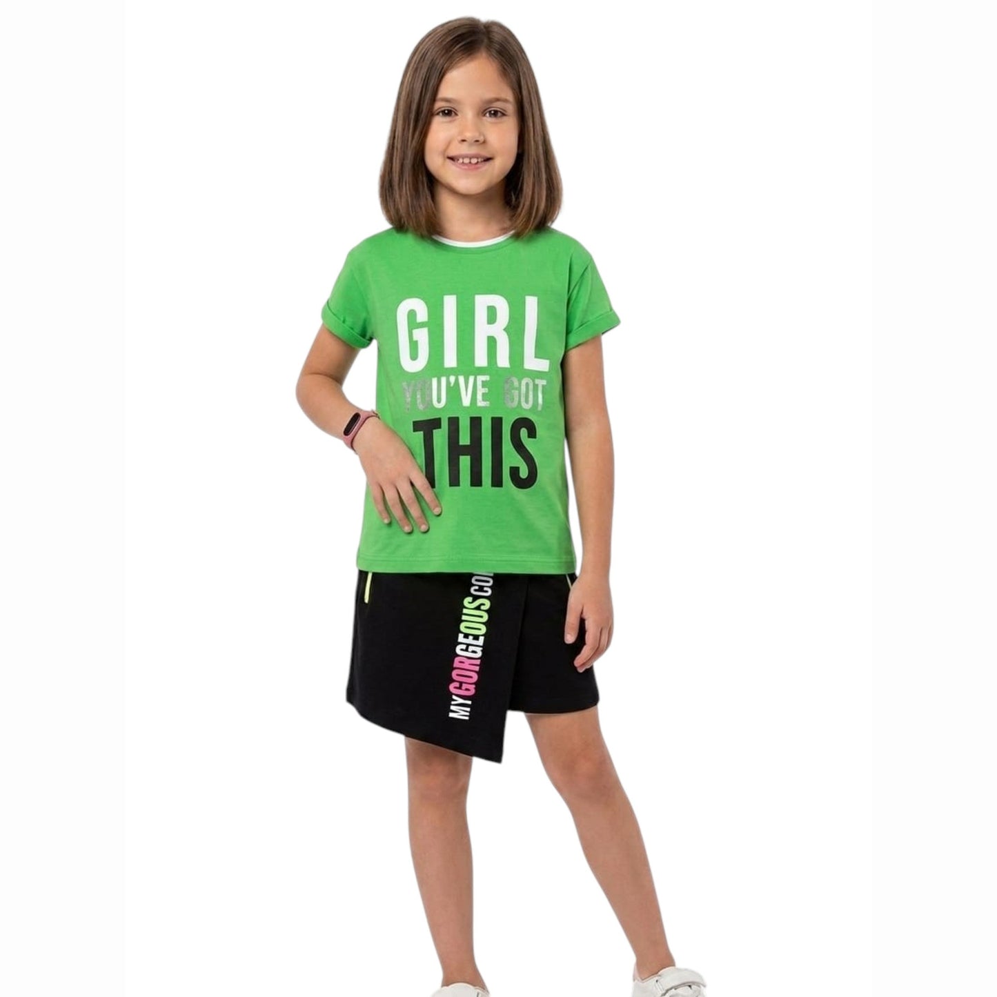 Kids Girl's Printed Set Top&Skirt,Green