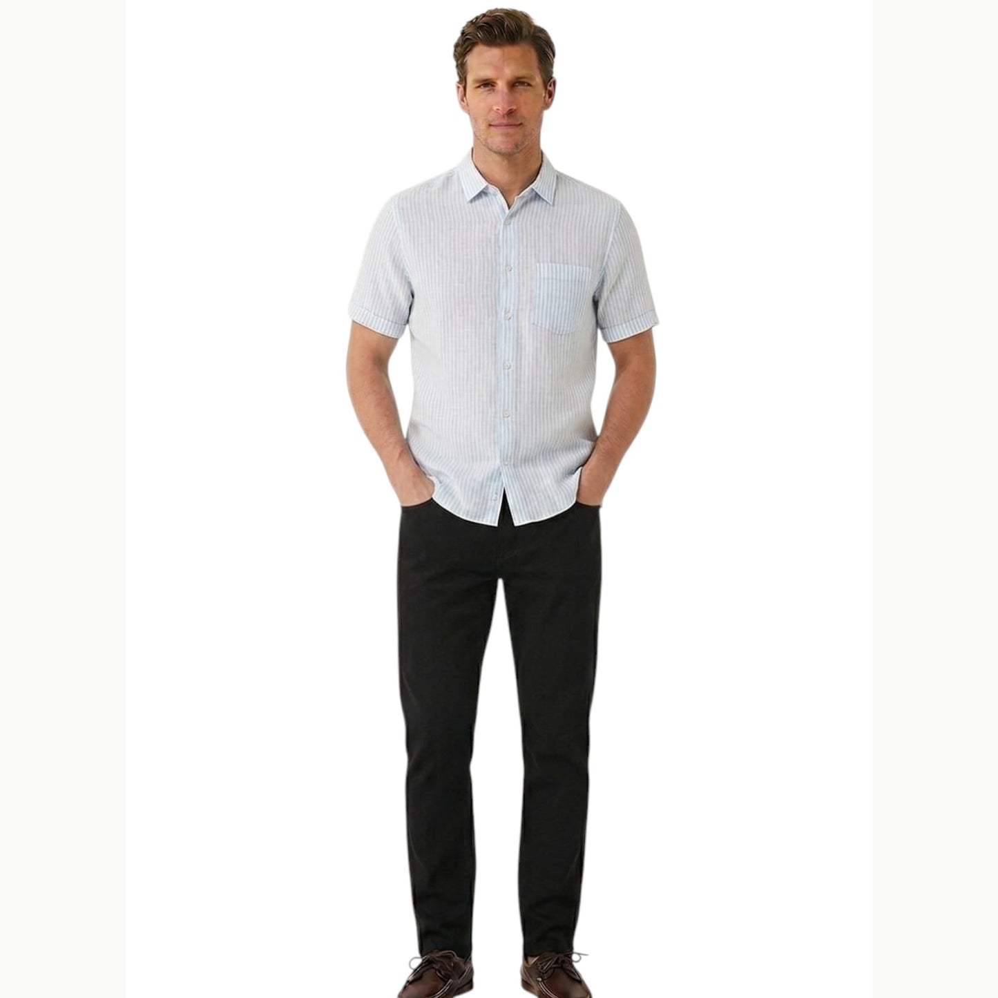 Men's Striped Dress Shirt,Light Blue/White