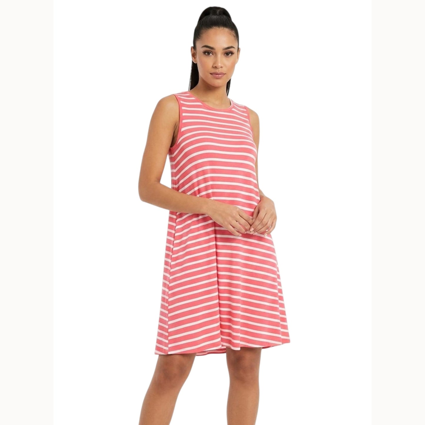 Women's White Stripped Dress,Red