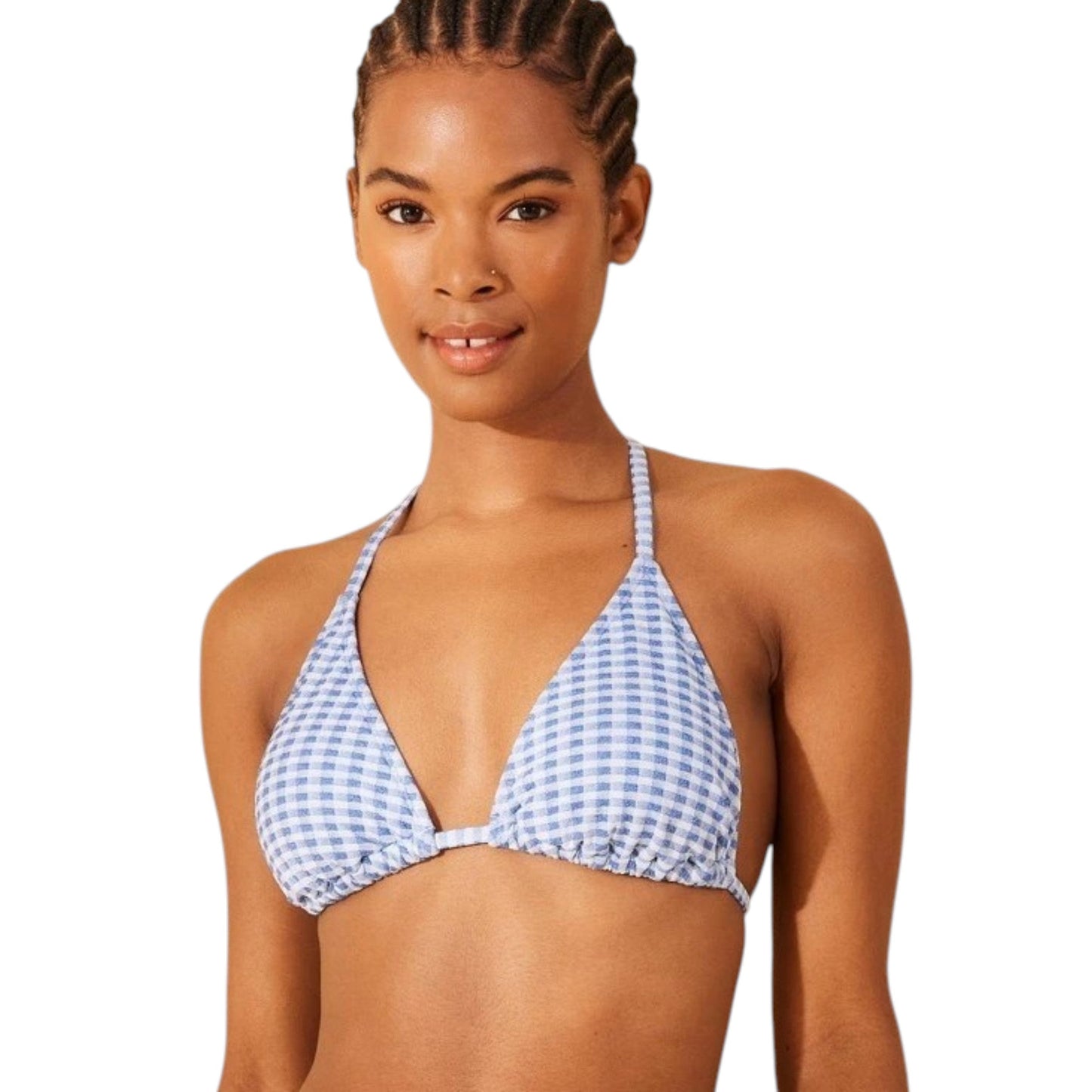 Womens Plaid Bikini Top,Blue