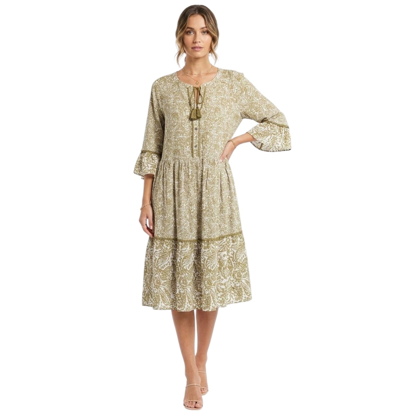Women's Graphic Printed Dress,Dusty Olive