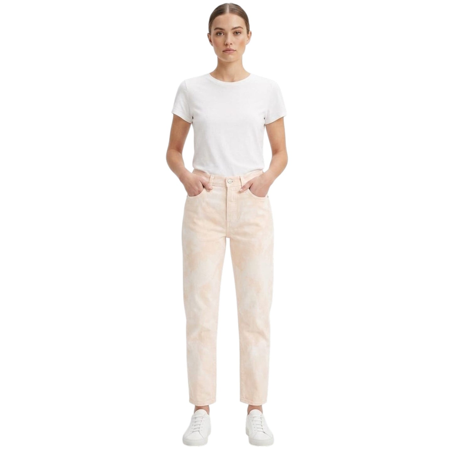 Women's Colorblocked Jeans,Peach/White