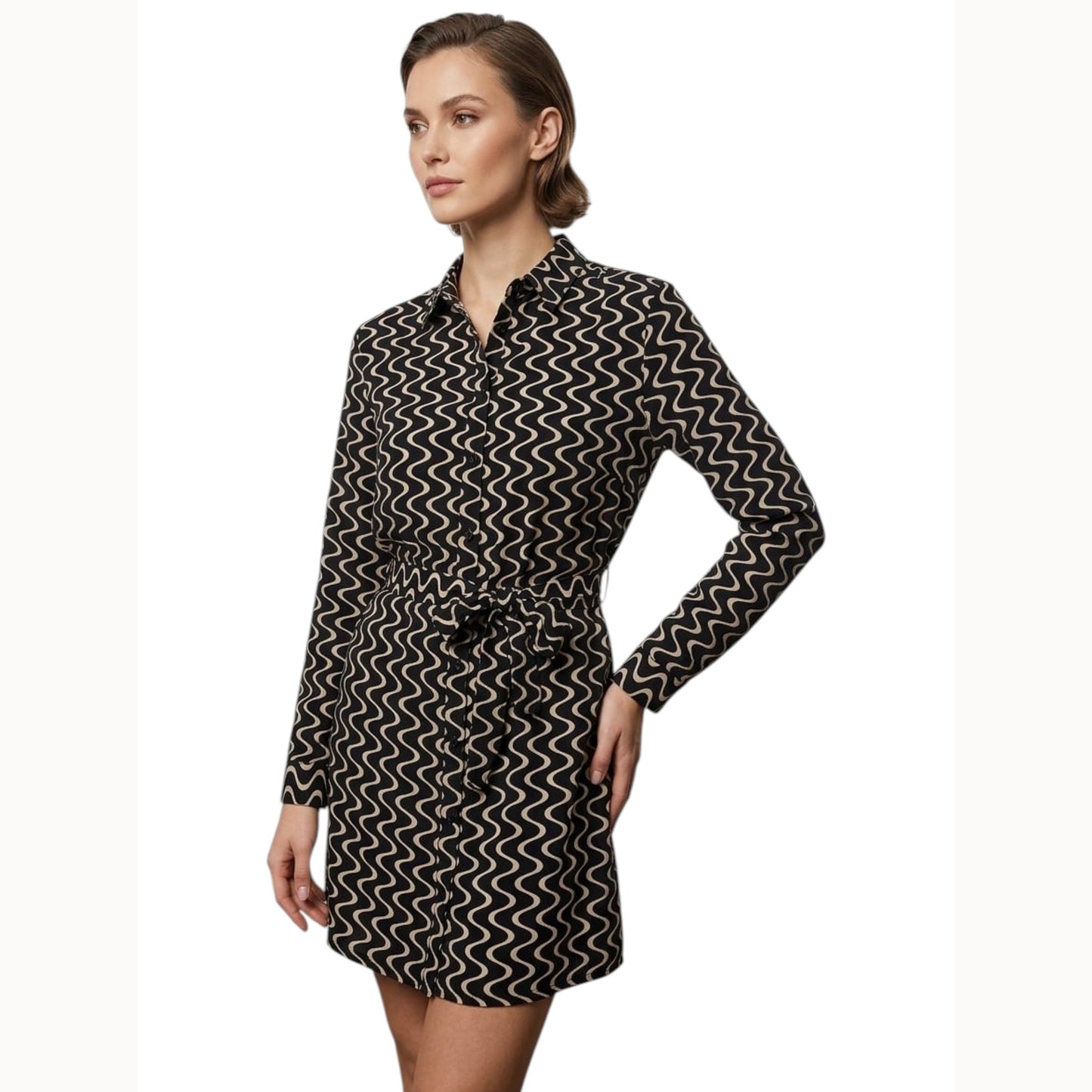 Women's Zigzag Stripped Dress,Black