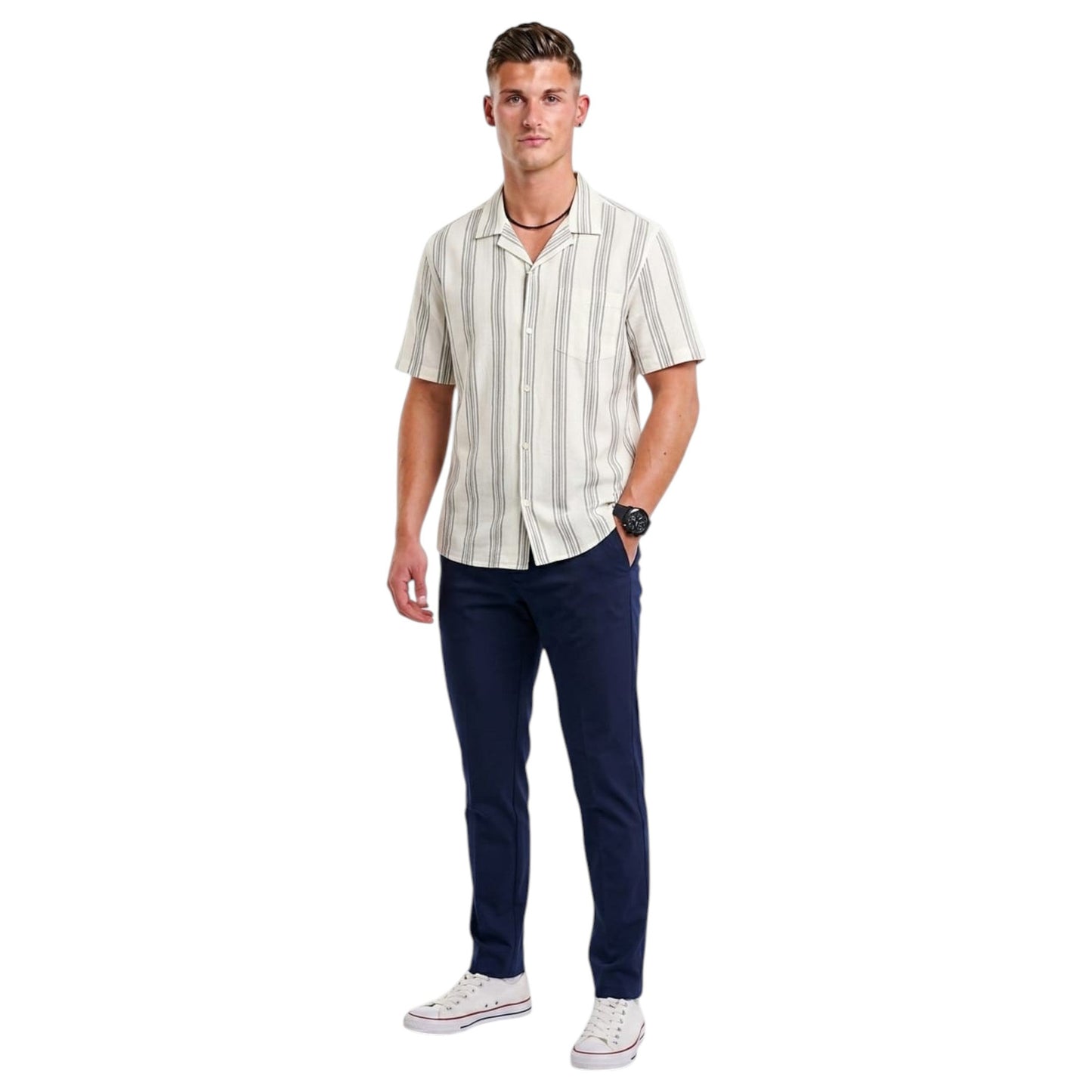 Men's Stripped Dress Shirt,Off White
