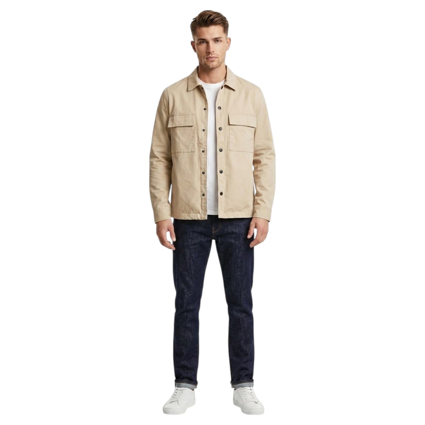 Men's Plain Solid Dress Shirt,Beige