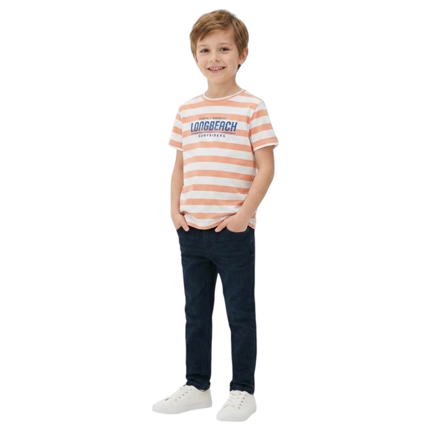 Kids Bpy's Striped Top,White/Orange