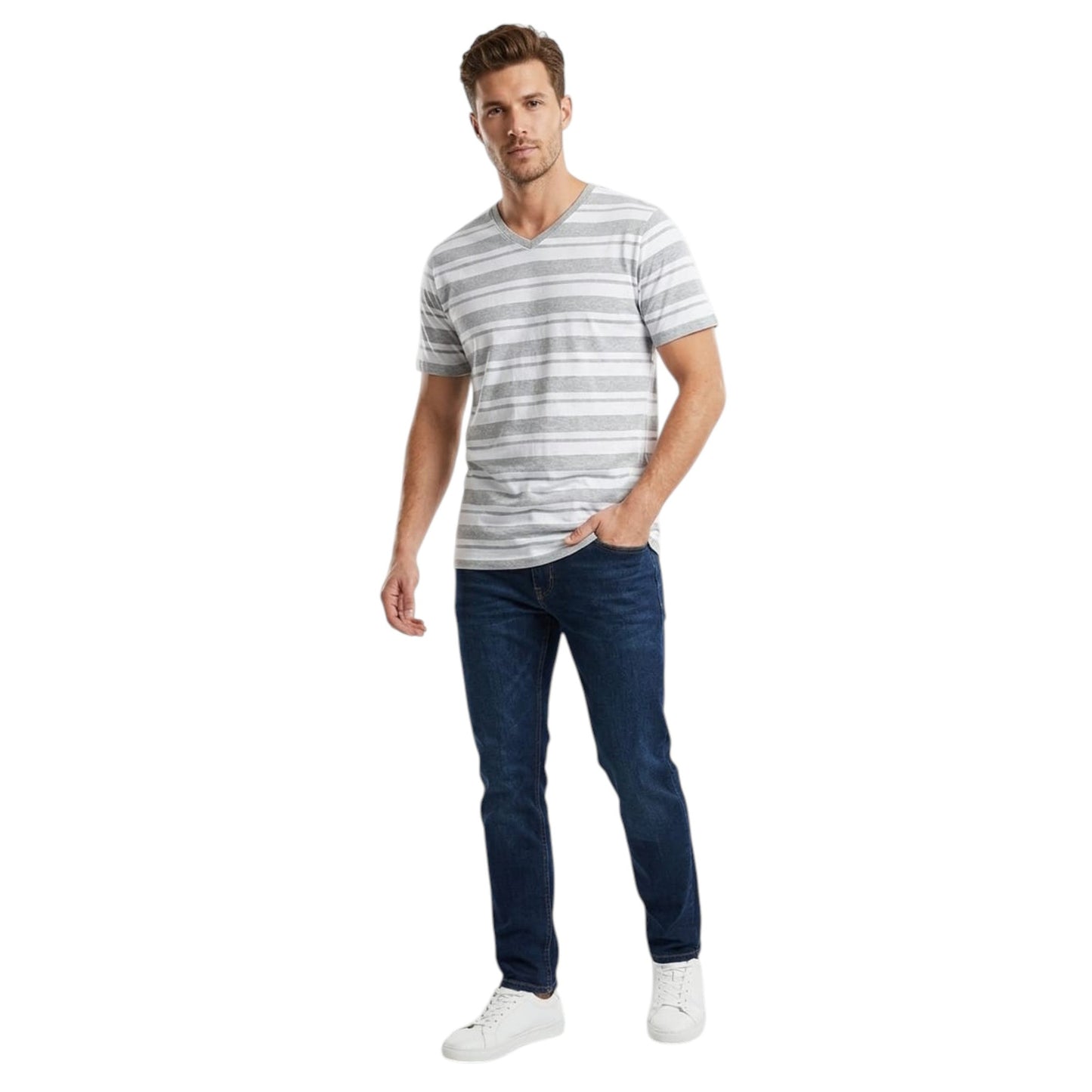 Men's Striped Top,Grey/White