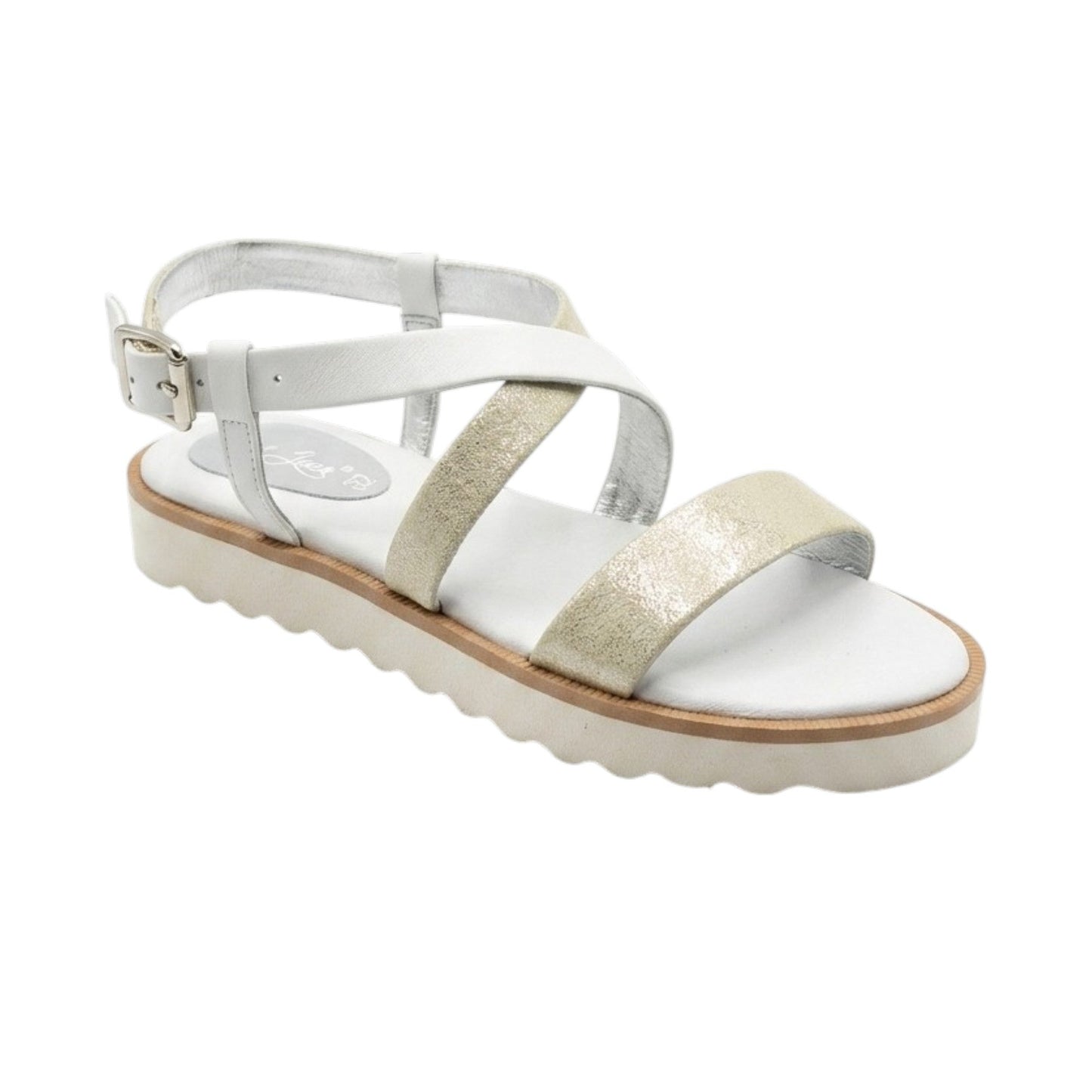 Kids Girl's Ribbed Glitter Sandals,White/Silver