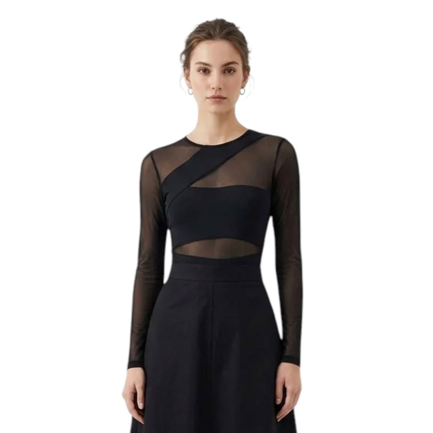 Women's Plain Sheer Bodysuit,Black