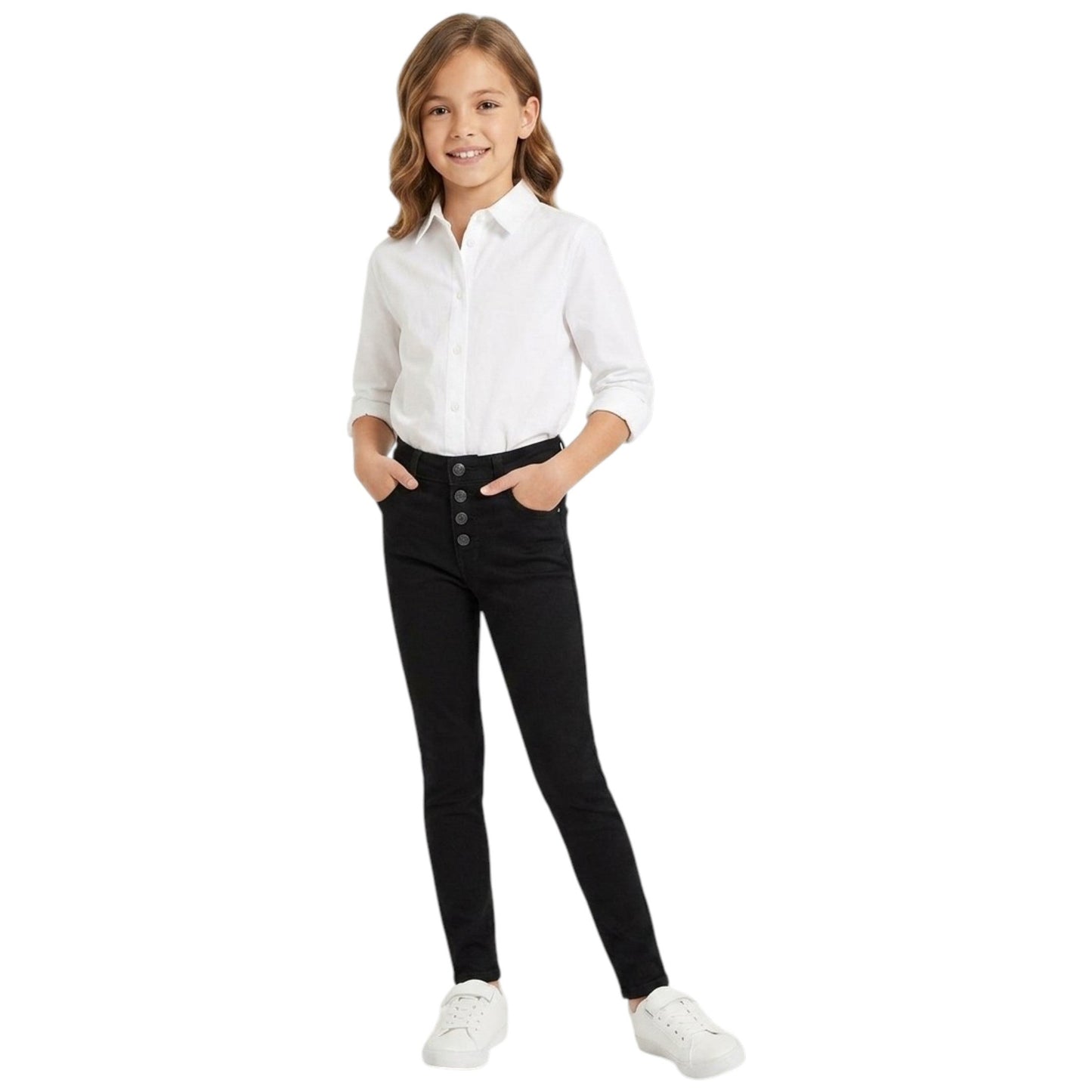 Kids Girl's Plain Jeans,Black