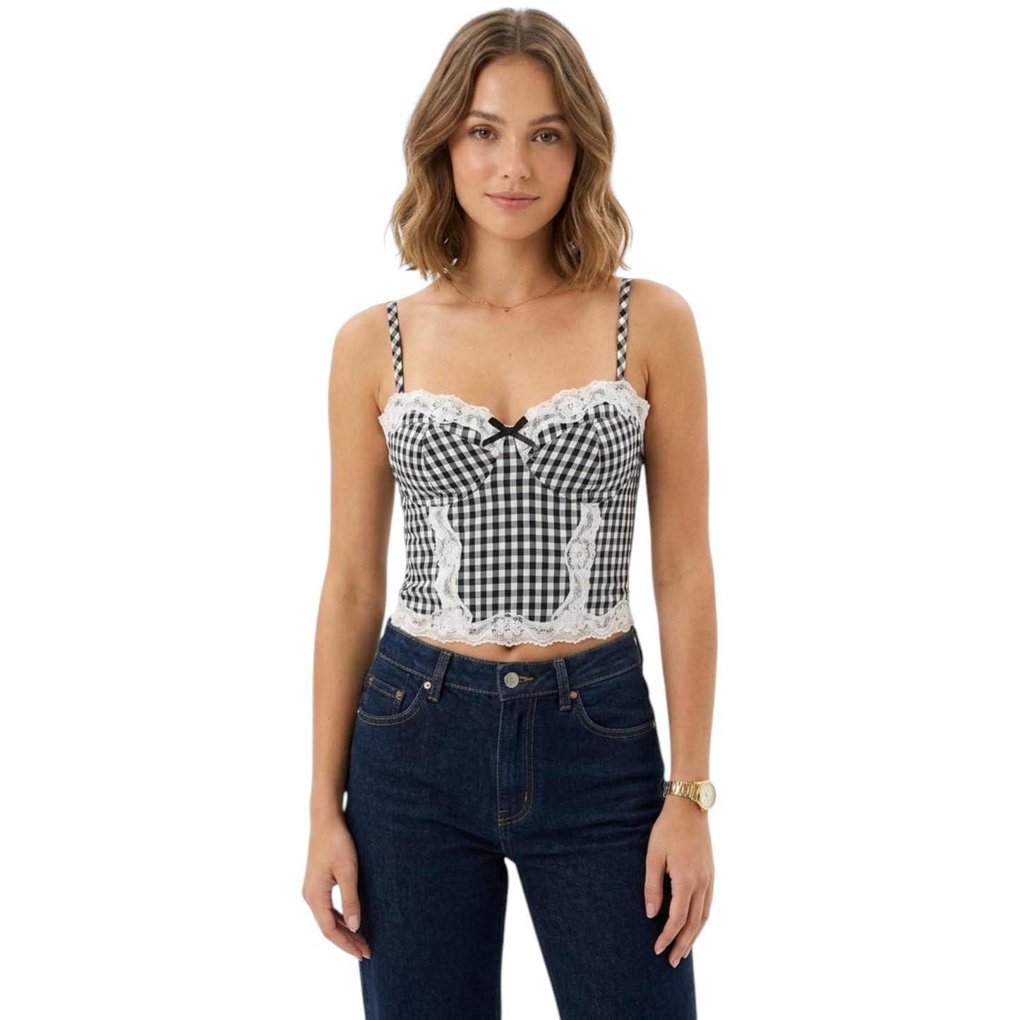 Women's Plaid Top,Black/White