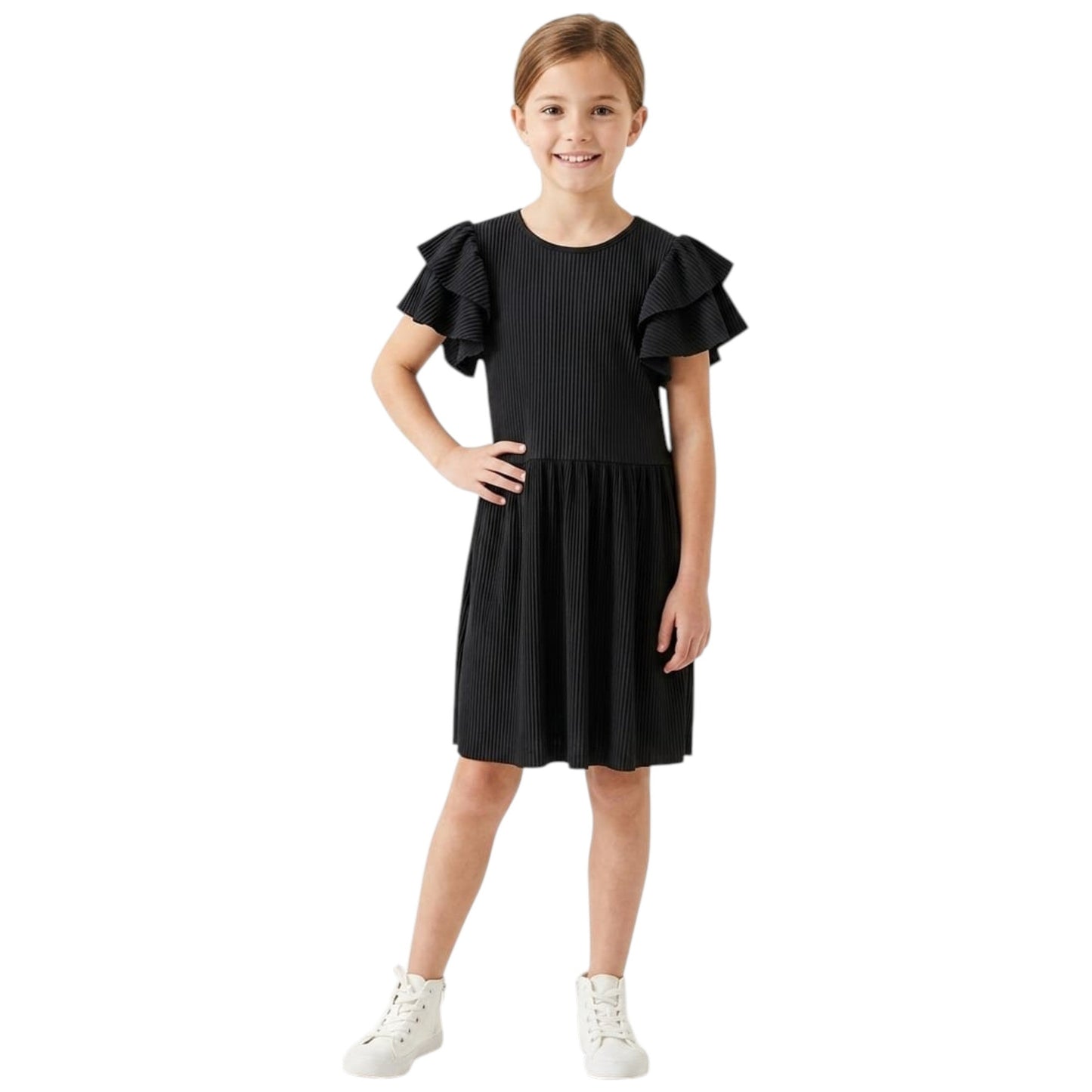 Kids Girl's Ribbed Dress,Black