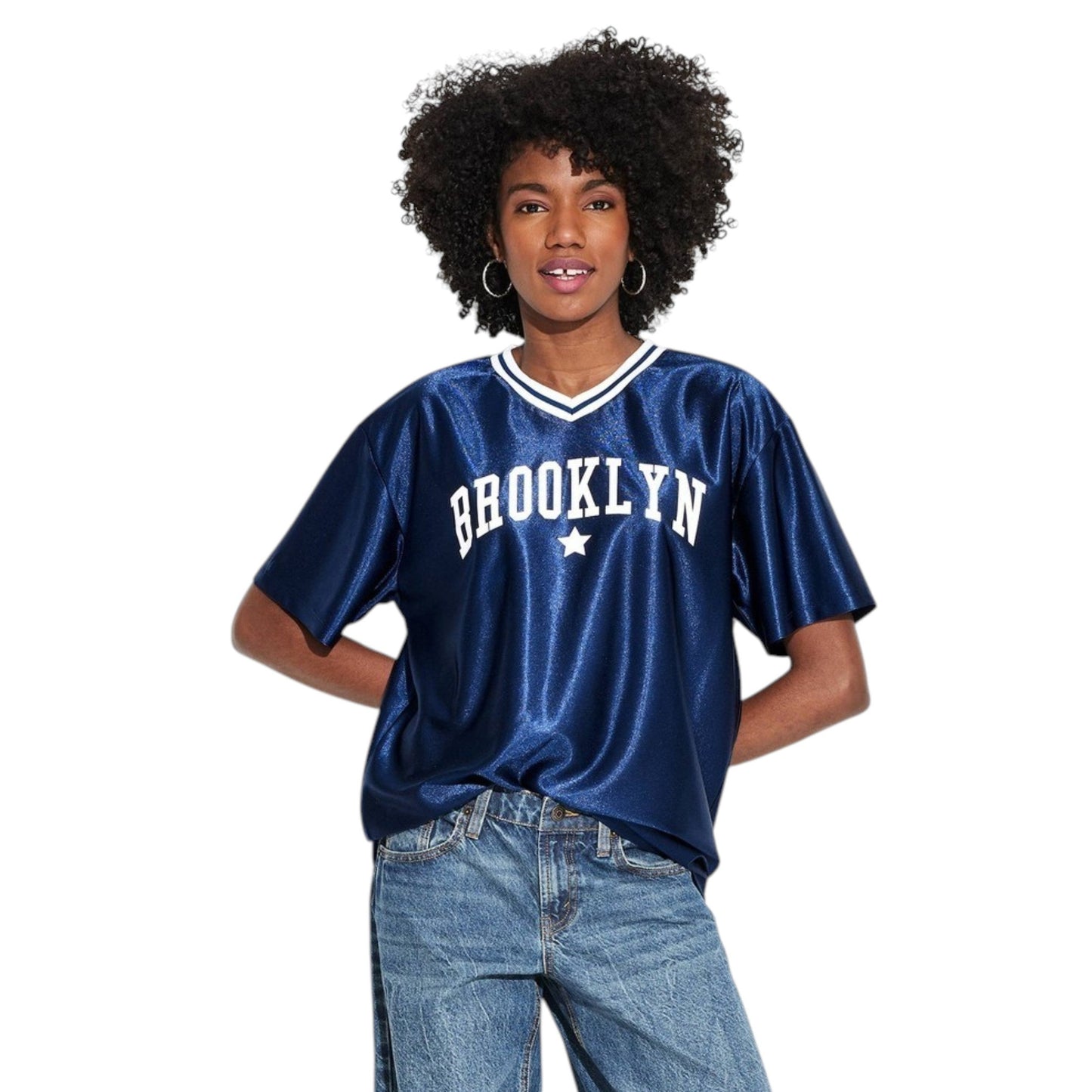 Women's Printed Shiny Top,Navy