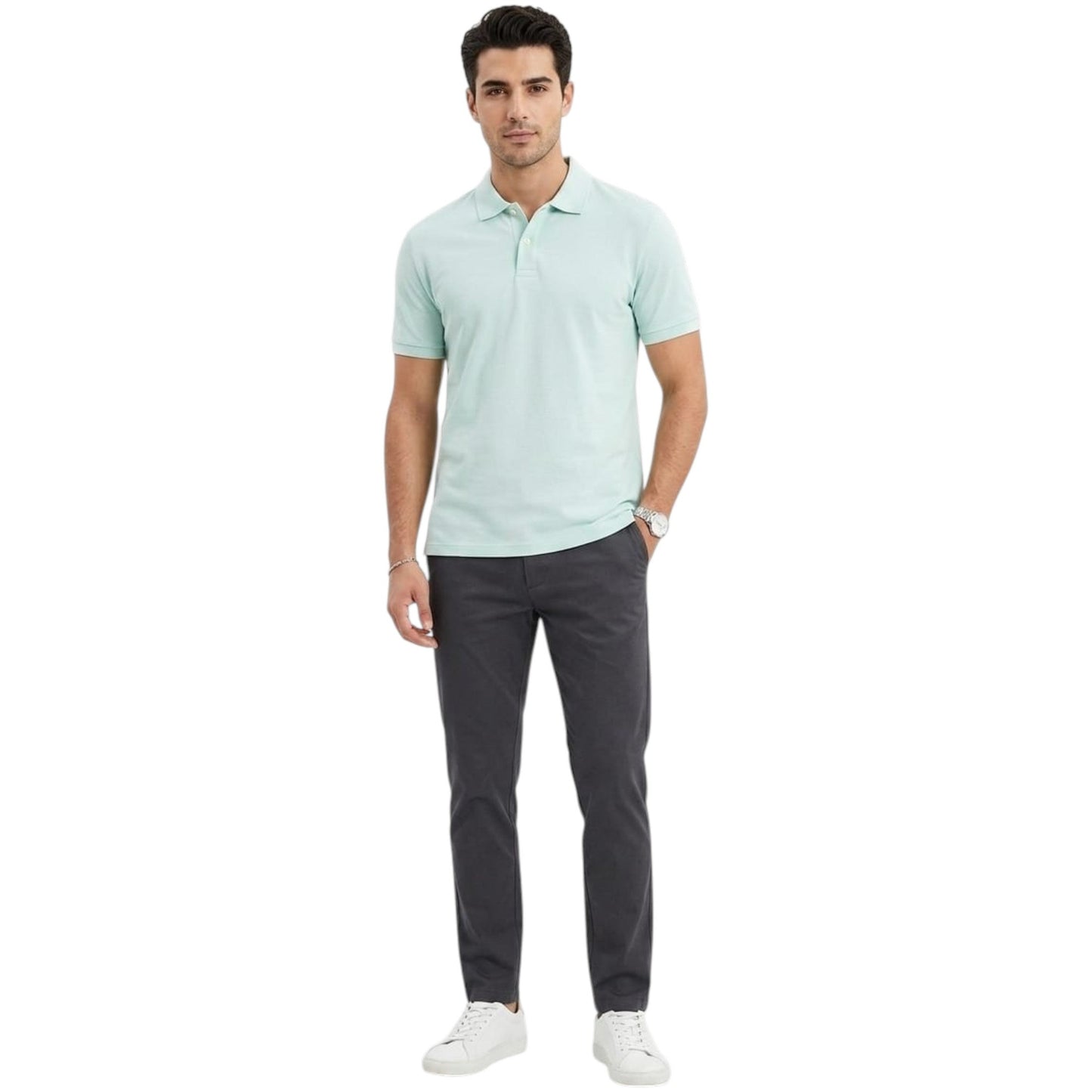Men's Textured Polo T-Shirt,Mint Blue