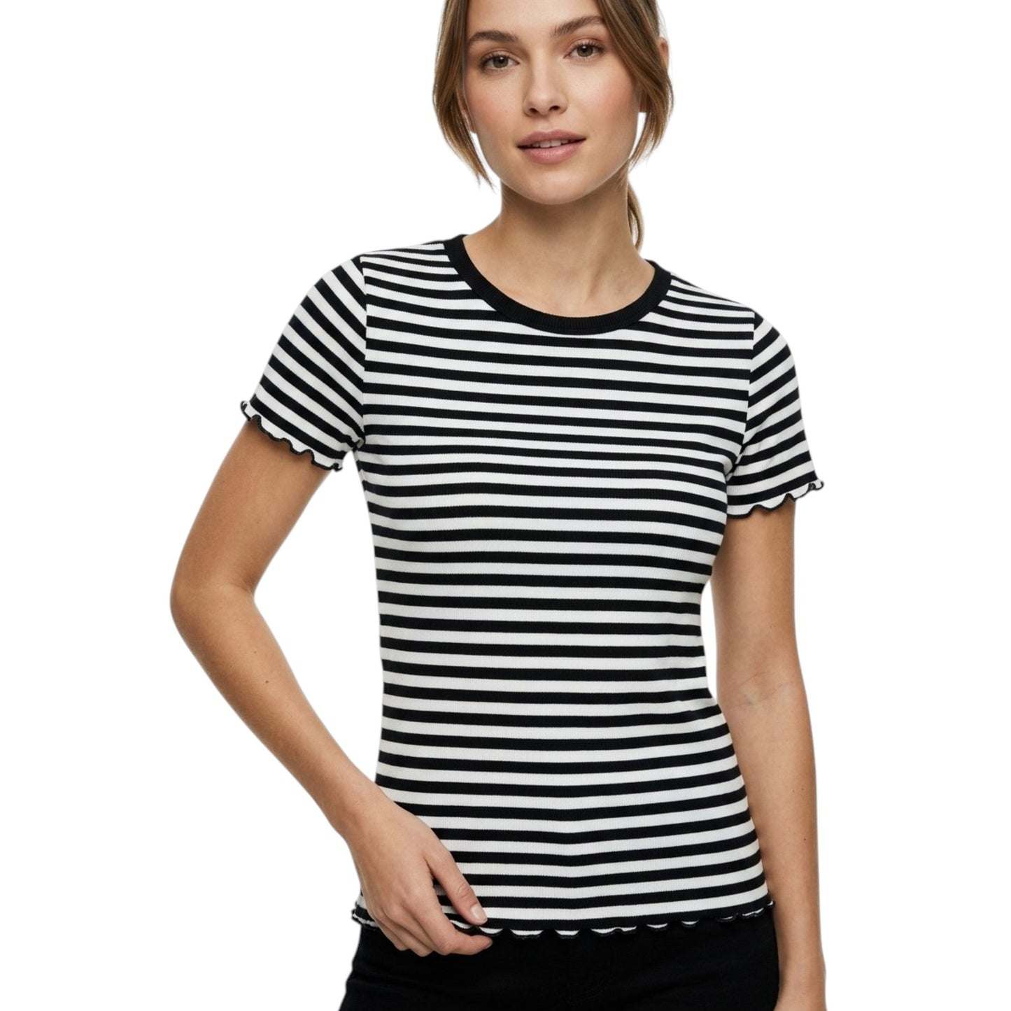 Women's Stripped Top,White/Black