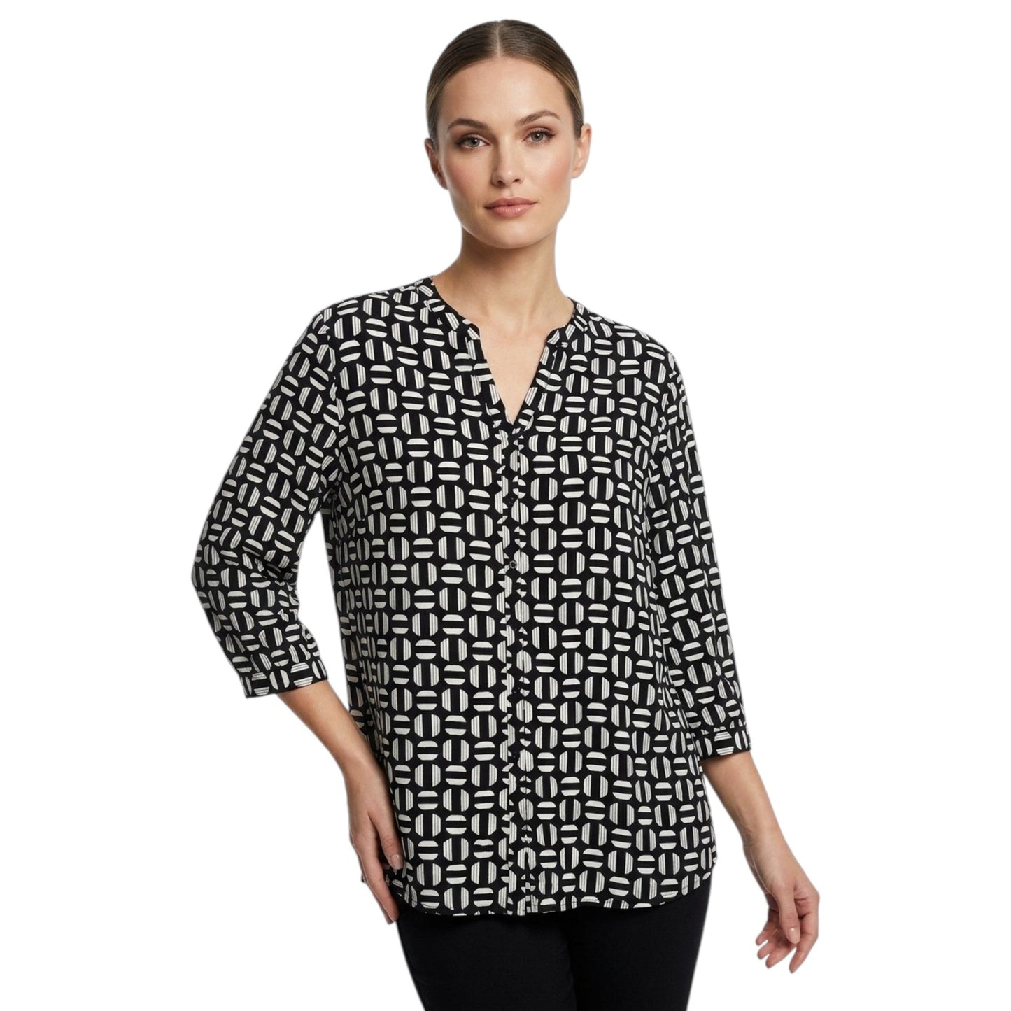 Women's Printed Dress-Shirt,Black