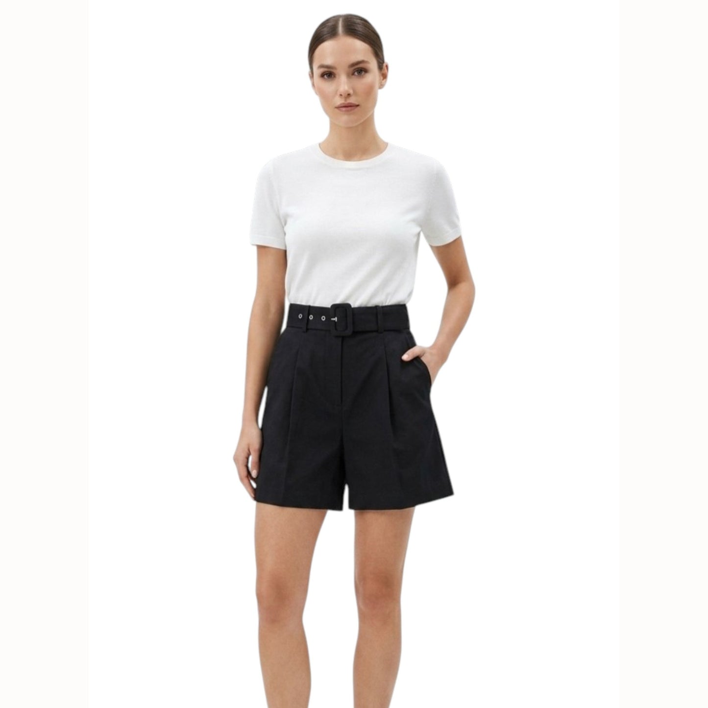 Women's Plain Short & Belt,Black