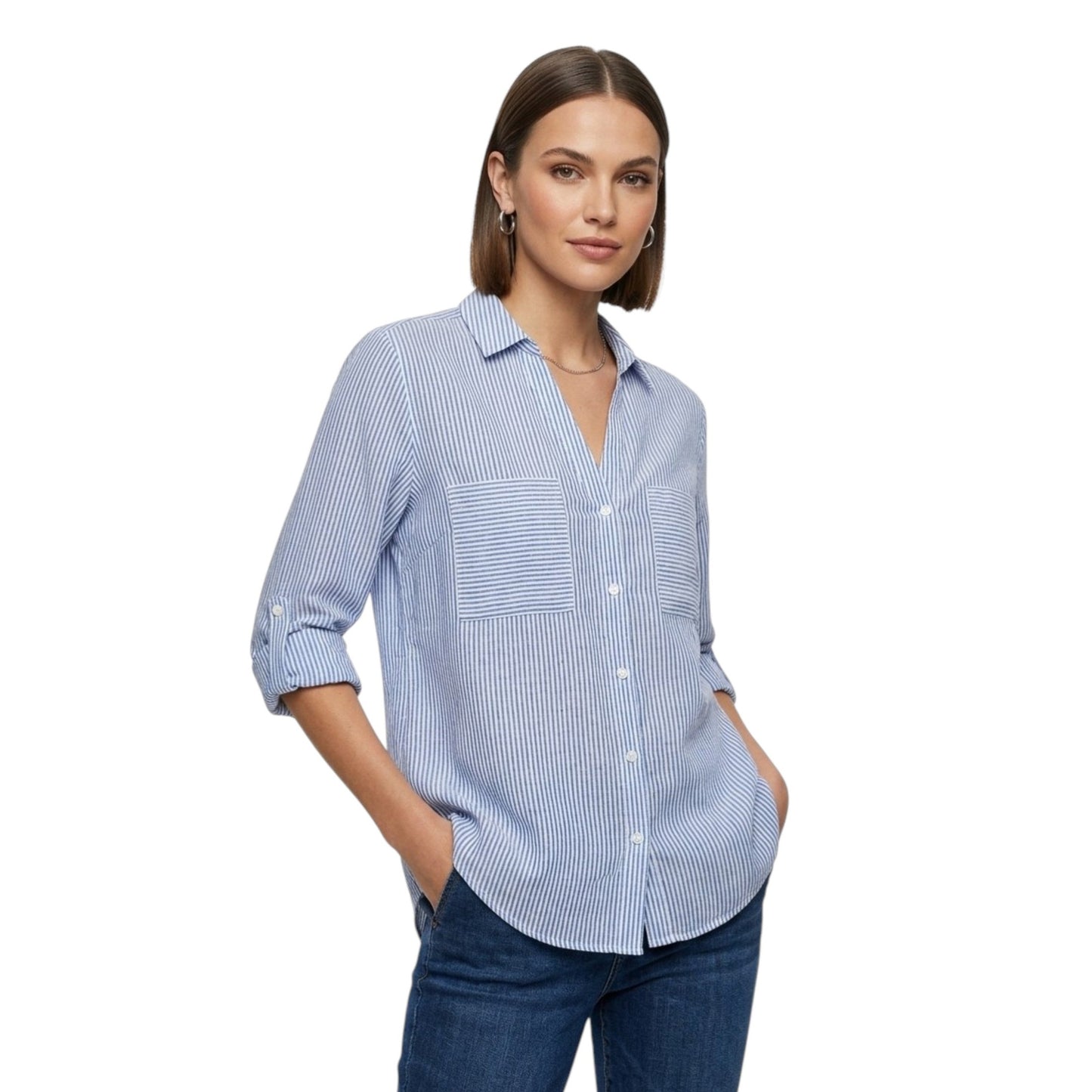 Women's Stripped Dress-Shirt,Blue