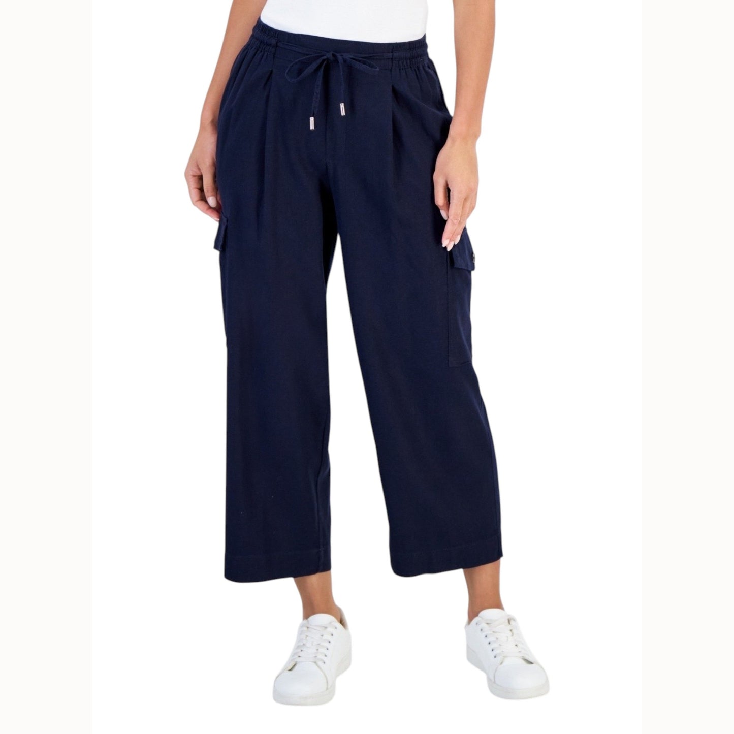 Women's Plain Solid Cargo Pant,Navy