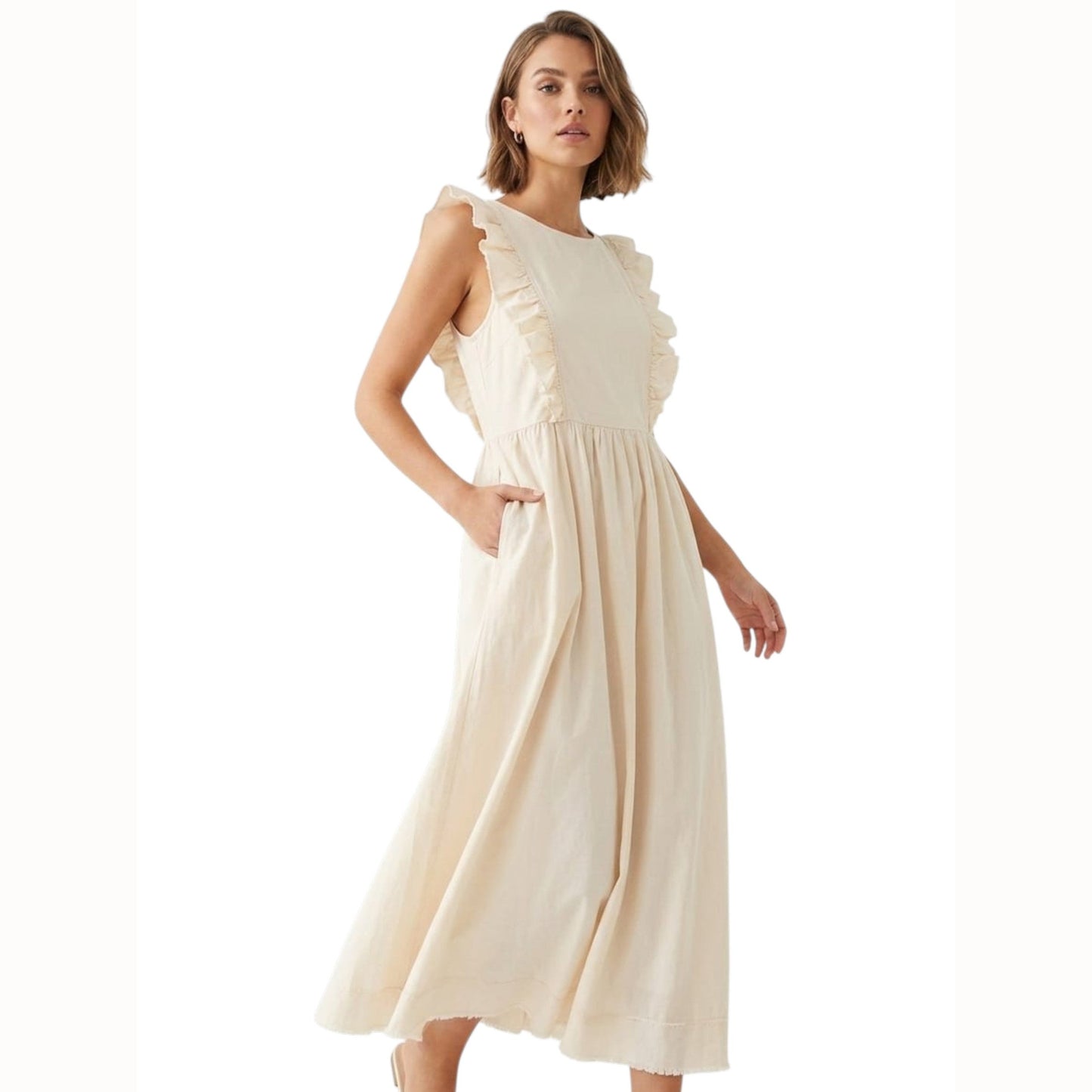 Women's Plain Solid Dress,Beige