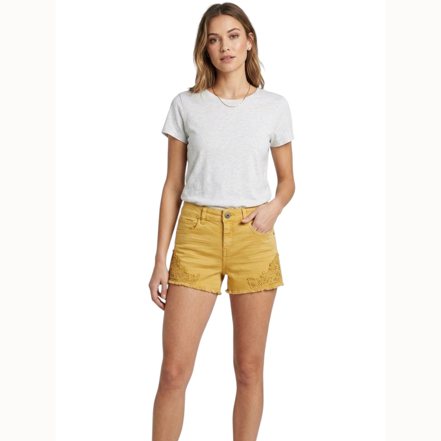 Women's Plain Lace Short,Light Mustard