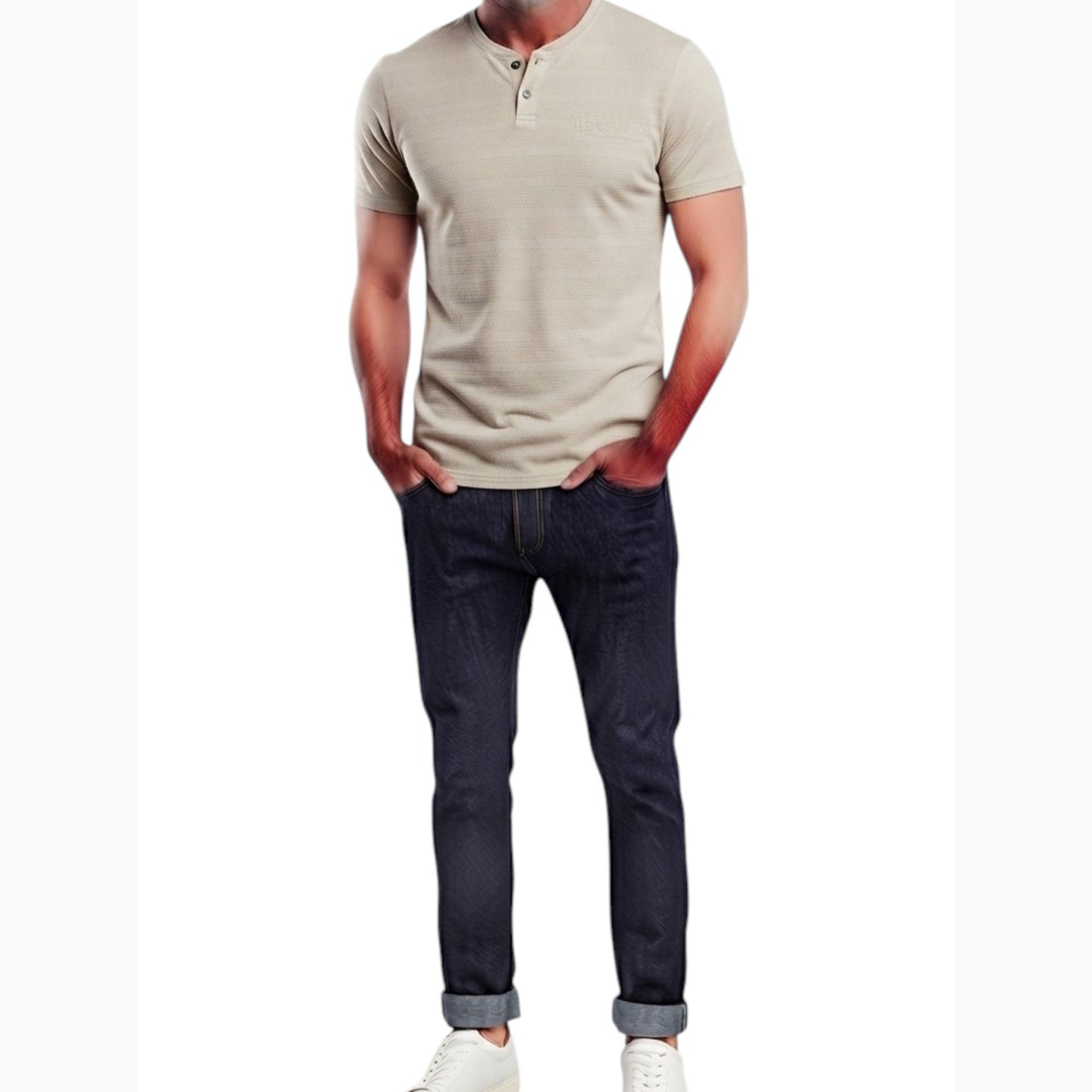 Men's Textured Top,Light Beige