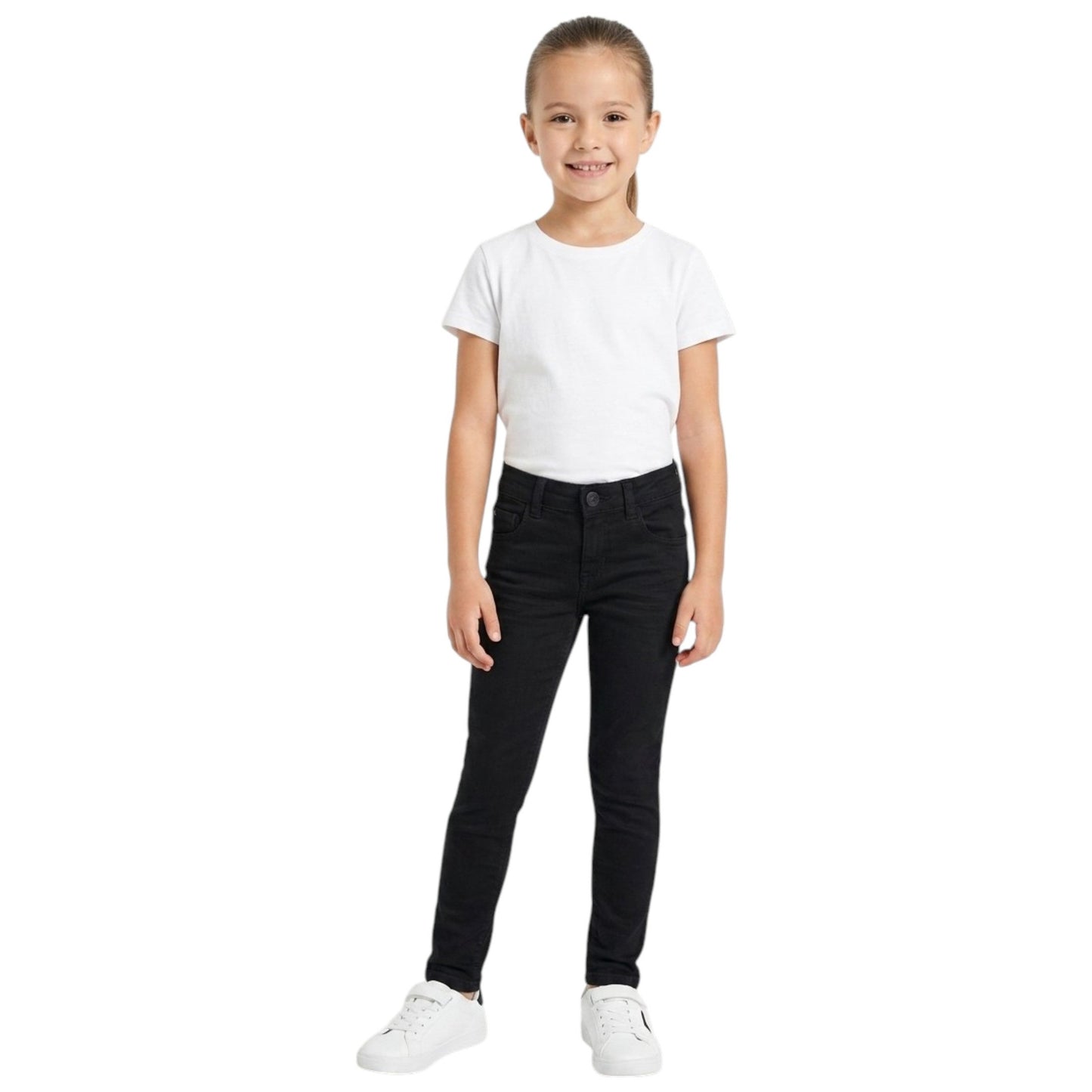 Kids Girl's Plain Solid Jeans,Black