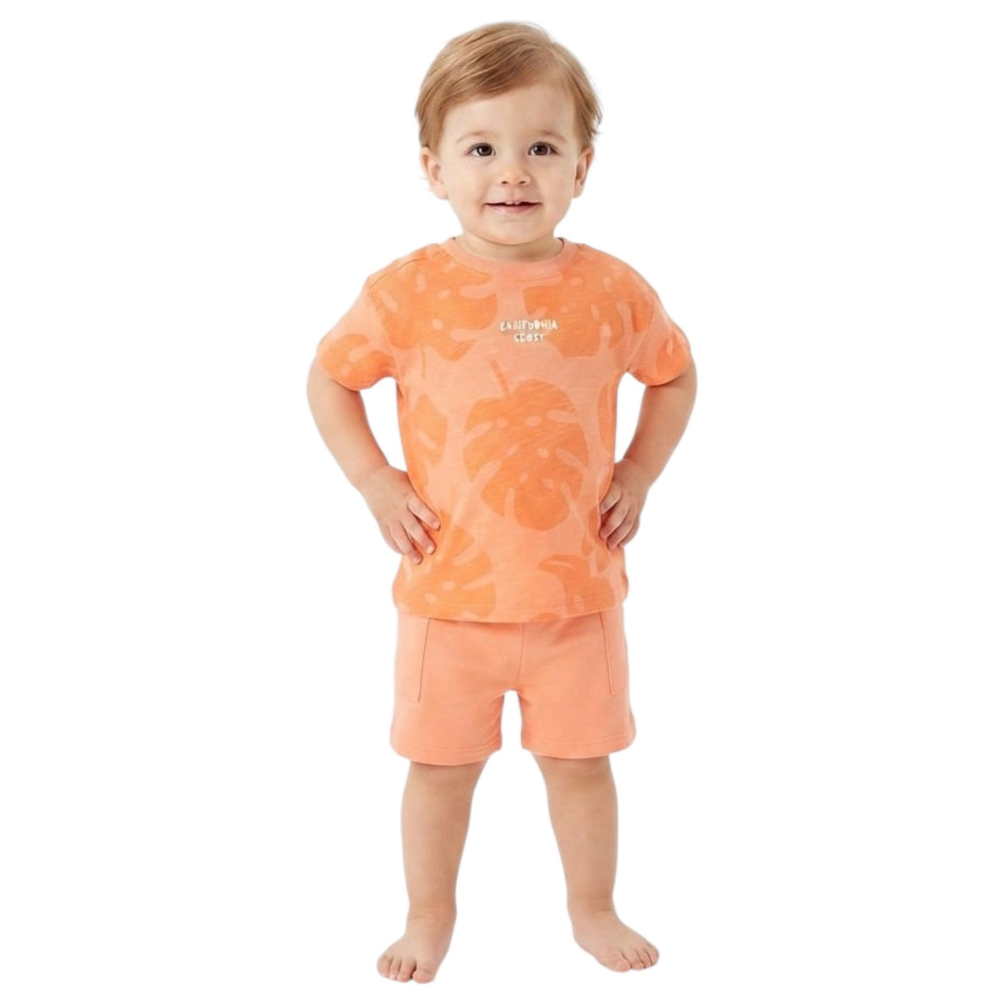 Kids Boy's Printed Set Top & Short,Orange