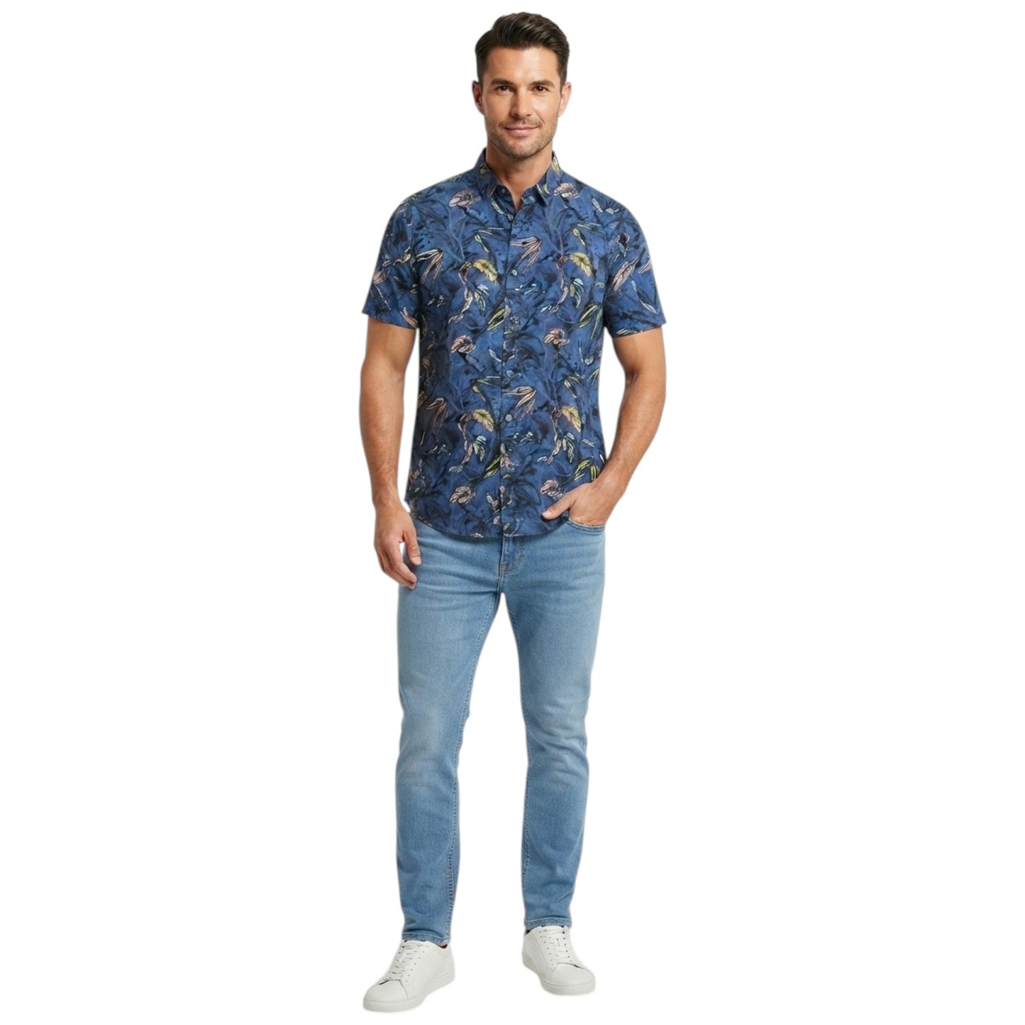 Men's Printed Dress Shirt,Navy