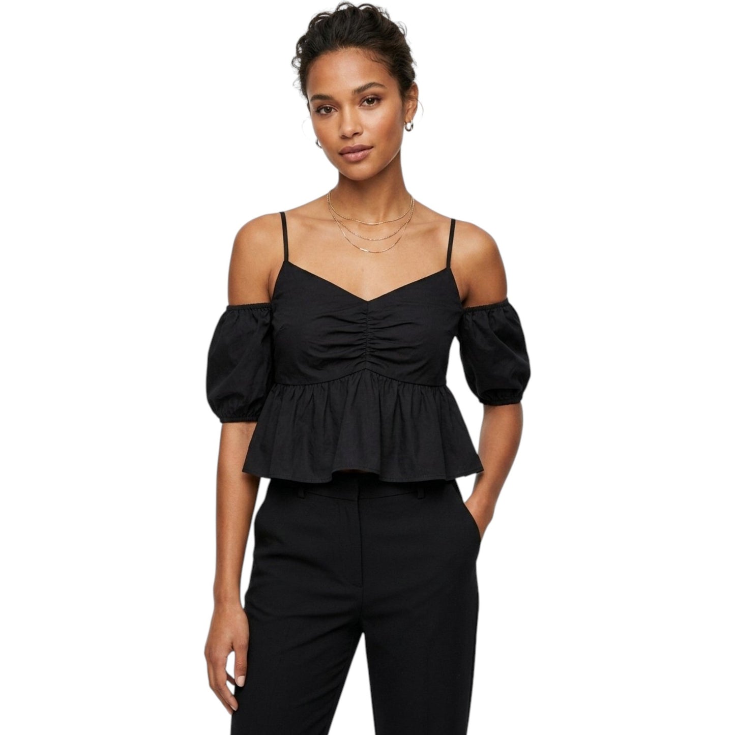 Women's Smocked Cropped Top,Black