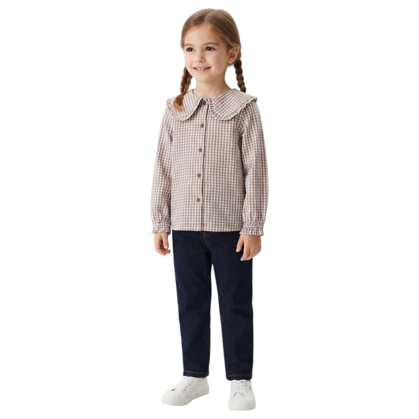 Kids Girl's Plaid Dress Shirt,Brown